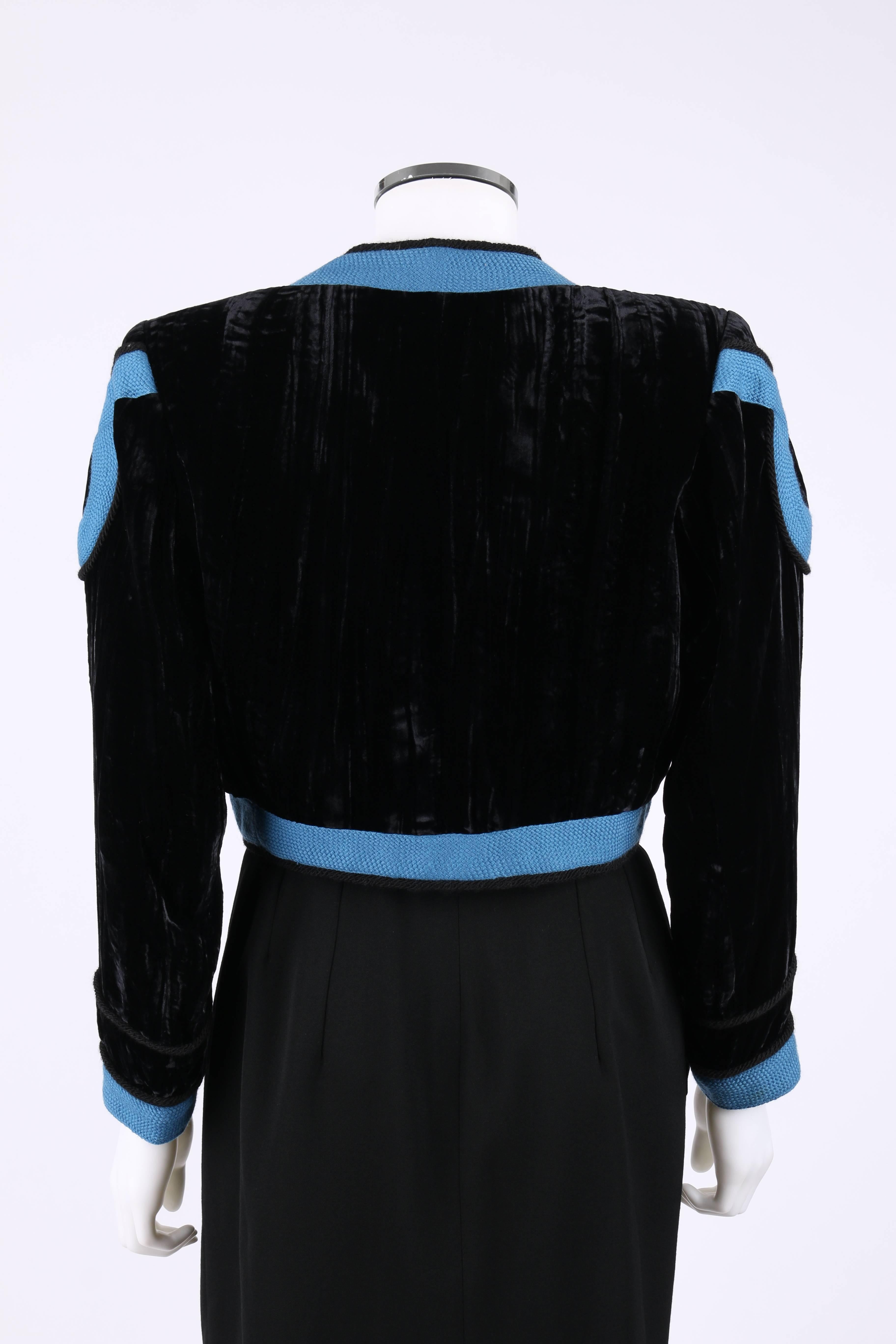 YVES SAINT LAURENT S/S 1990 YSL Black Toreador 2 Piece Velvet Skirt Blazer Suit In Good Condition In Thiensville, WI