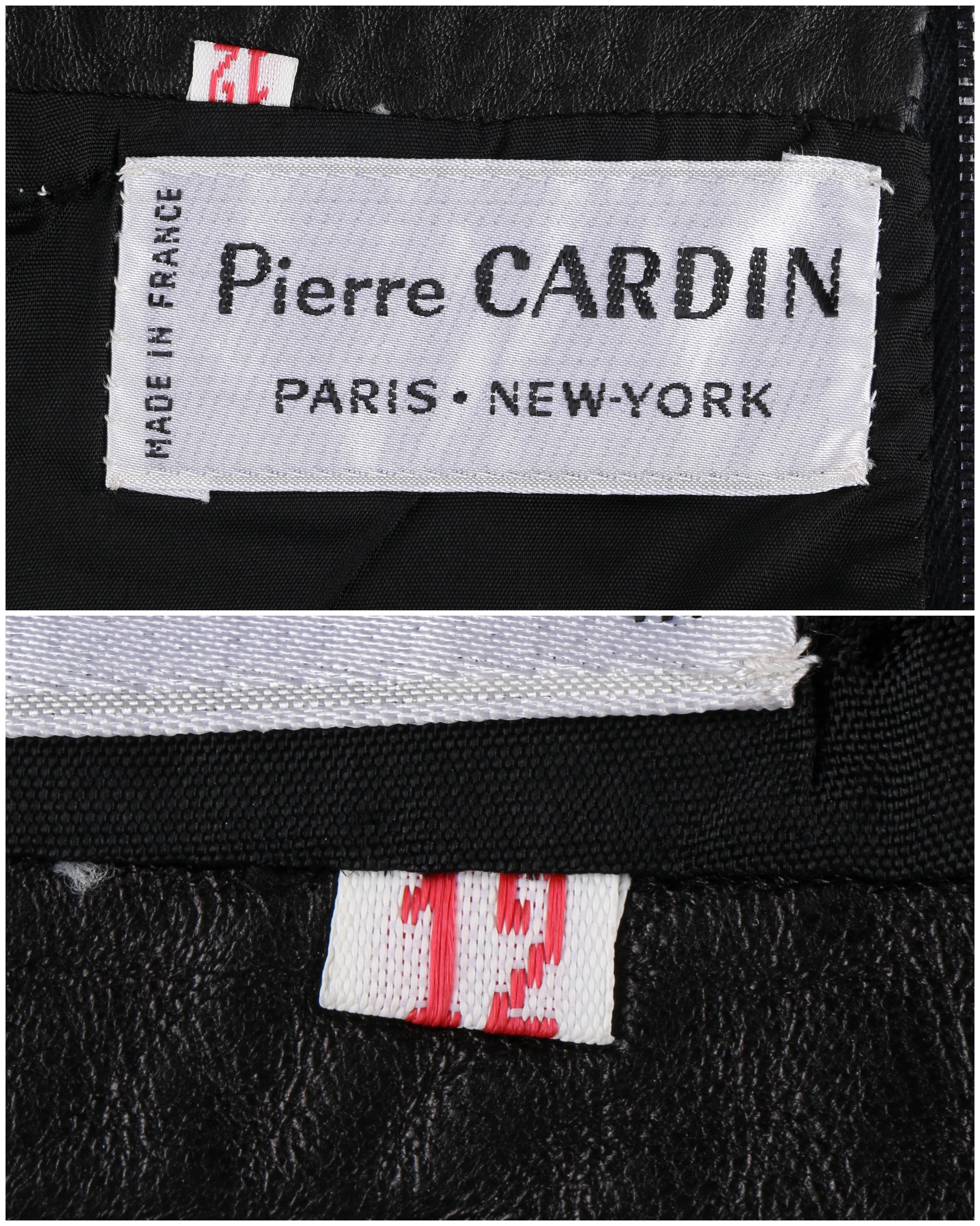 PIERRE CARDIN c.1970's Black Genuine Leather Deer Applique A-line Skirt Size 12 1