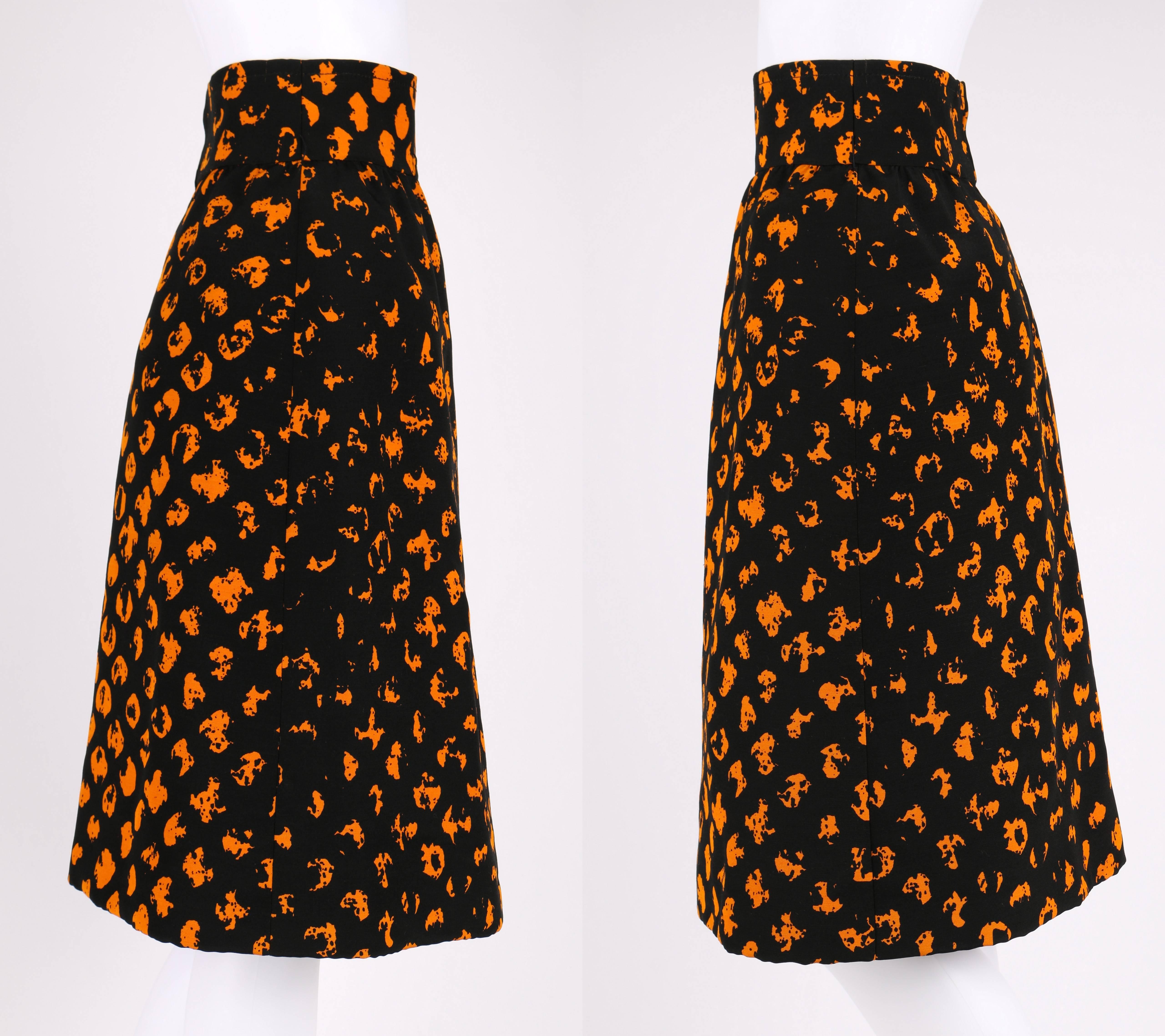 Women's CHRISTIAN DIOR A/W 1972 Marc Bohan 2 Pc Black Orange Polkadot Blouse Skirt Set