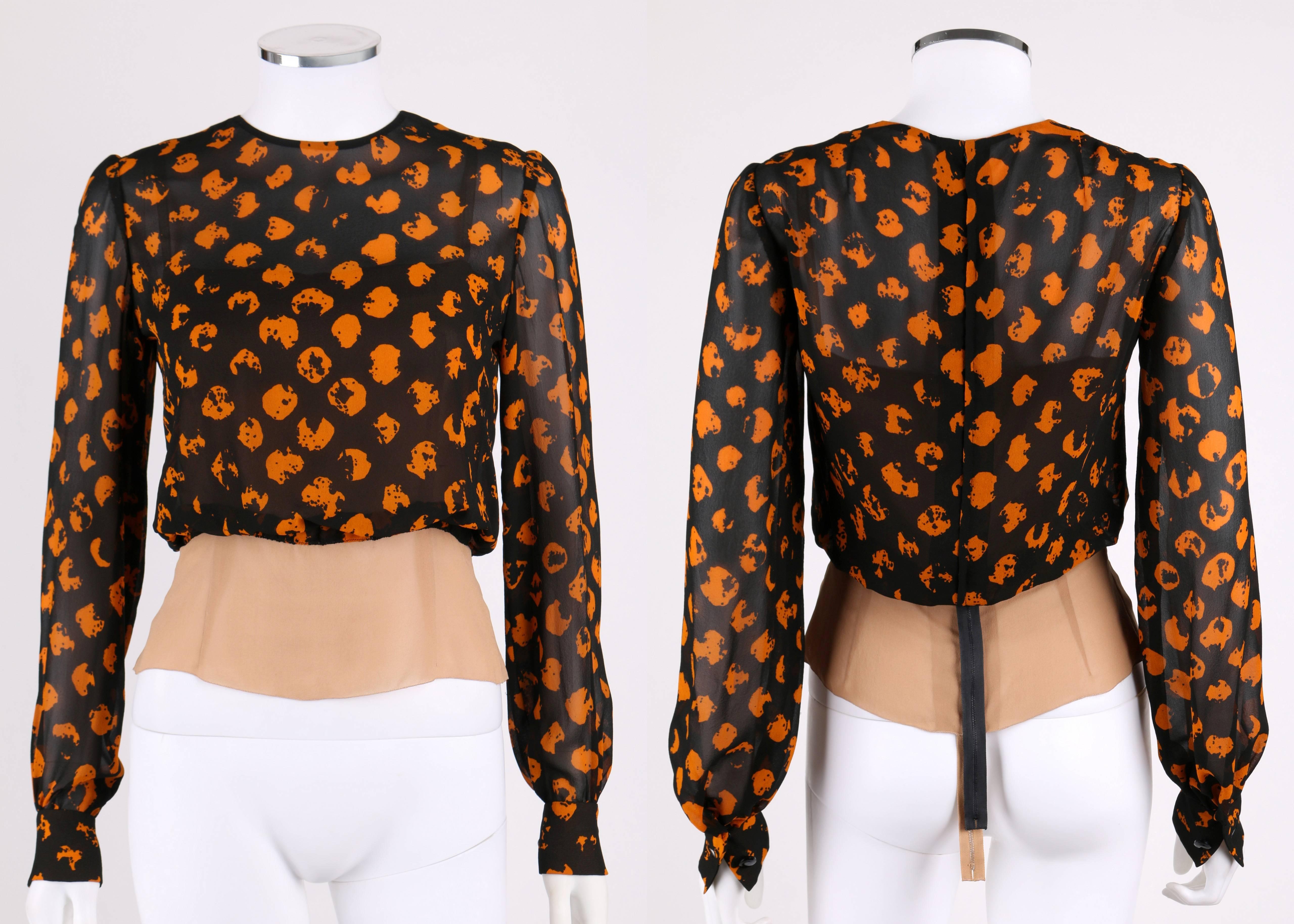 CHRISTIAN DIOR A/W 1972 Marc Bohan 2 Pc Black Orange Polkadot Blouse Skirt Set 1