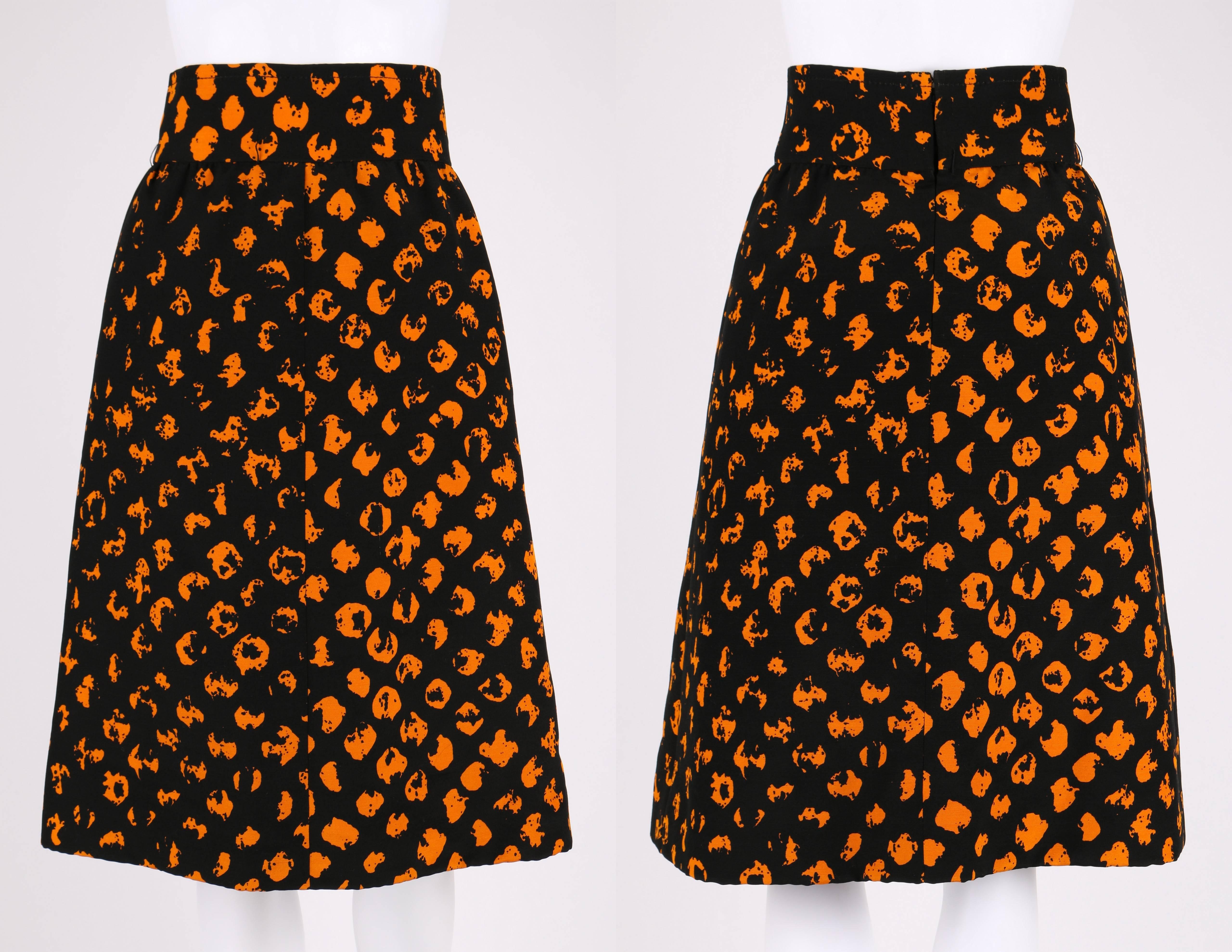 CHRISTIAN DIOR A/W 1972 Marc Bohan 2 Pc Black Orange Polkadot Blouse Skirt Set In Good Condition In Thiensville, WI