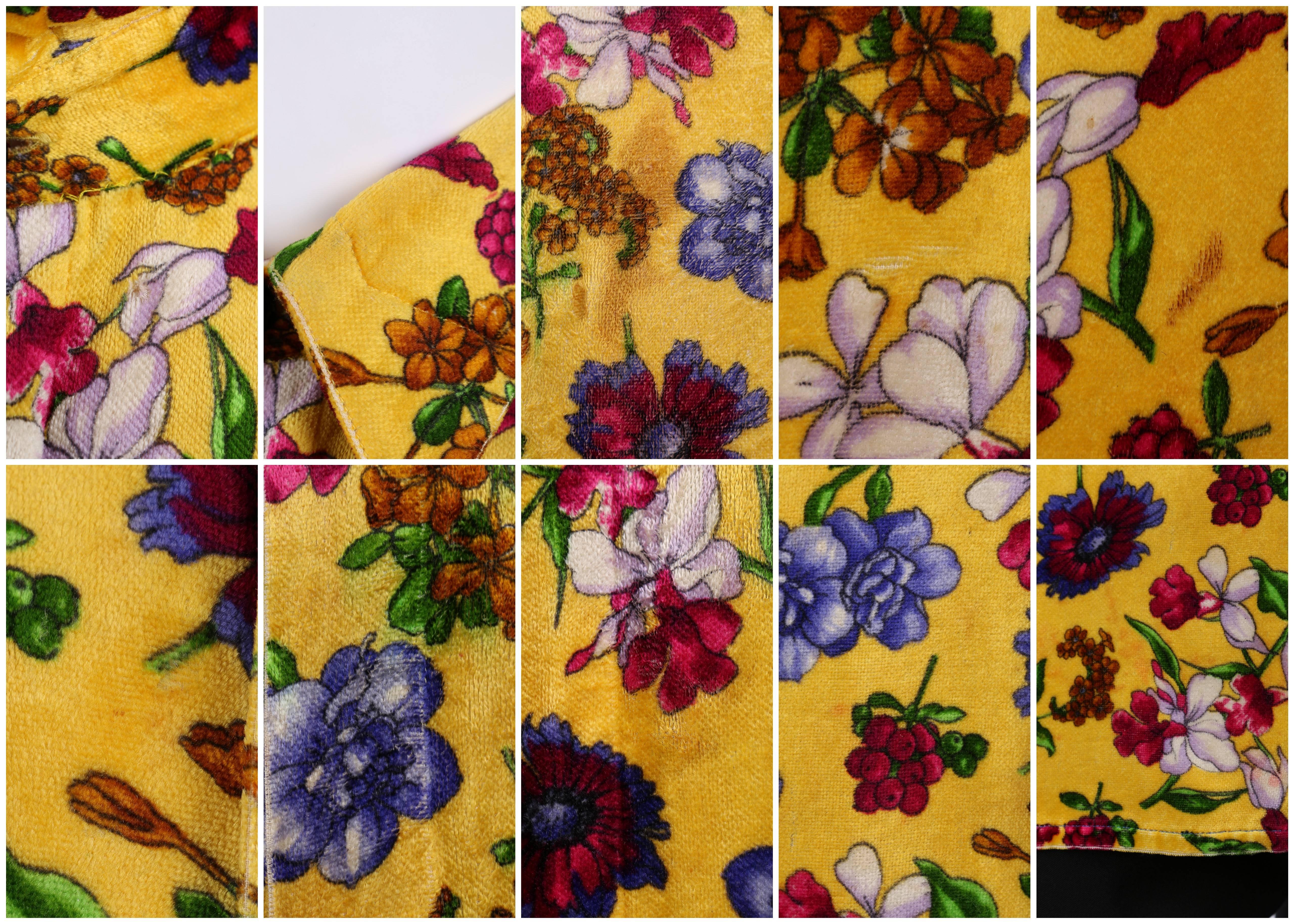 Orange GIANNI VERSACE c.1990's ColorBlock Floral Patchwork Velvet Button Down Shirt