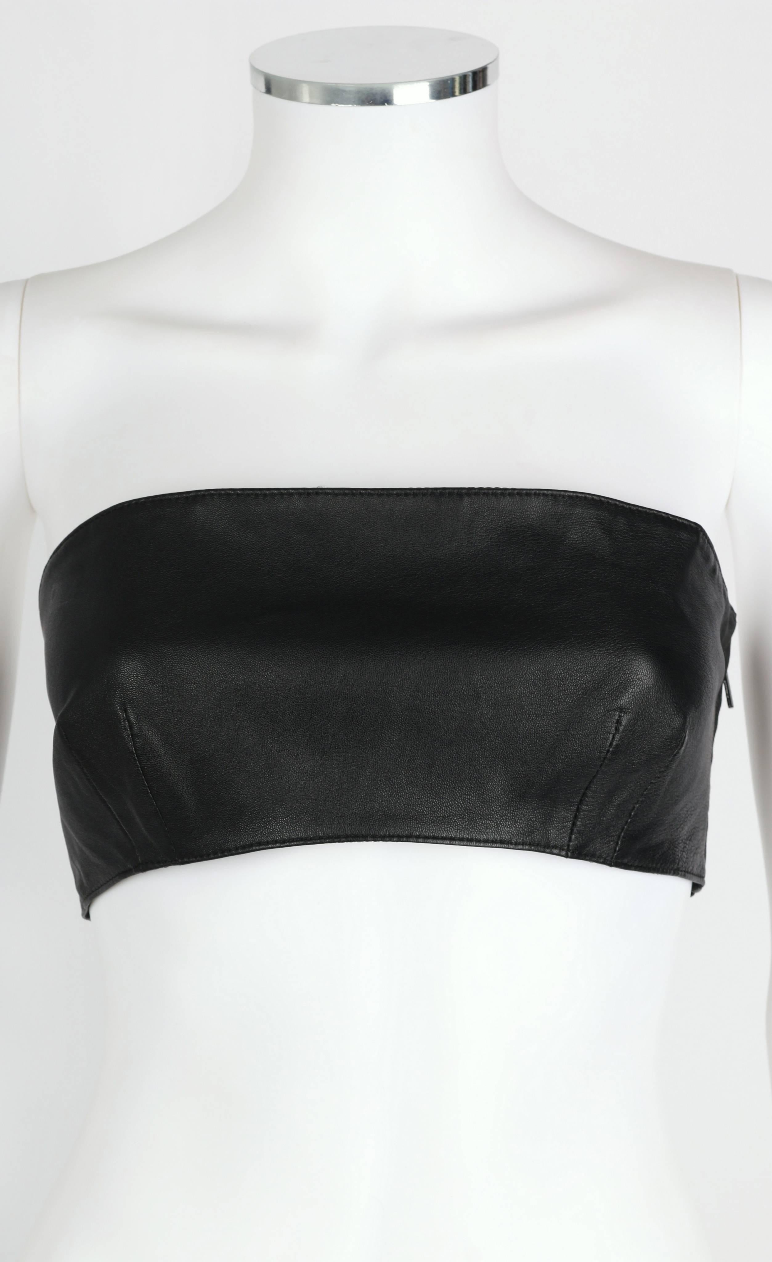 VERSUS GIANNI VERSACE c.1990 Yellow Black One Shoulder Dress Leather Bandeau Set In Good Condition In Thiensville, WI