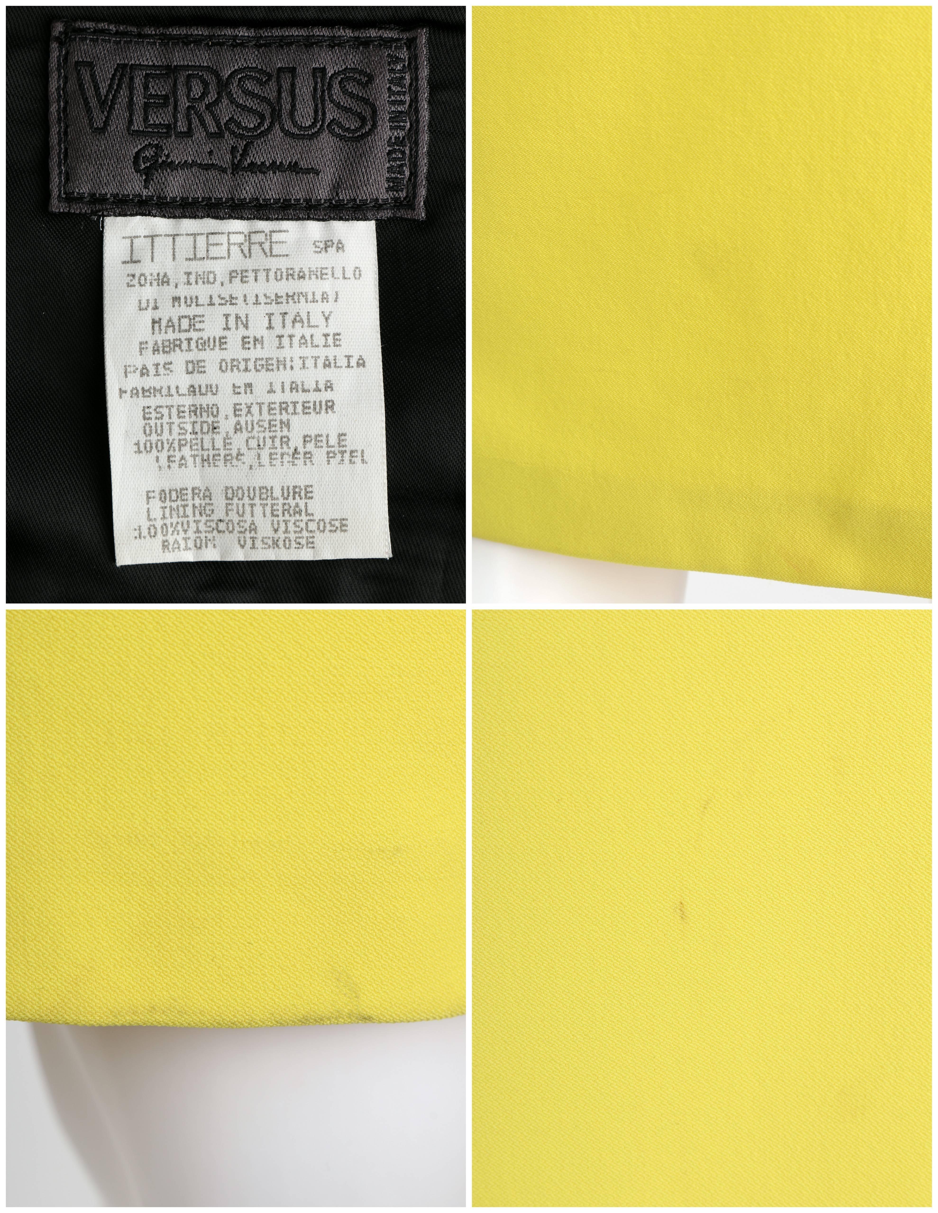 VERSUS GIANNI VERSACE c.1990 Yellow Black One Shoulder Dress Leather Bandeau Set 2
