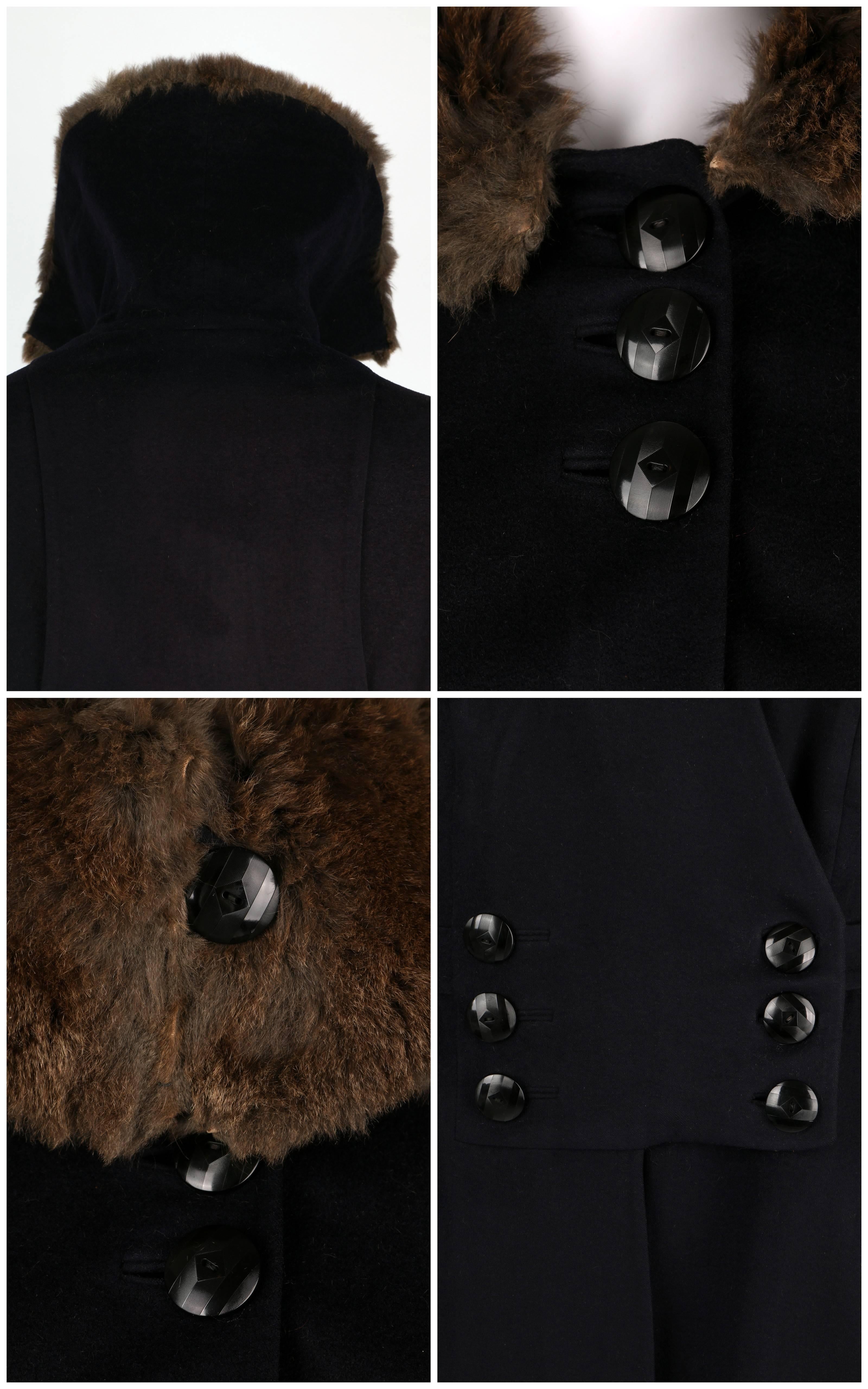 EDWARDIAN c.1910's COUTURE Navy Blue Wool Sheared Fur Military Walking Coat 1