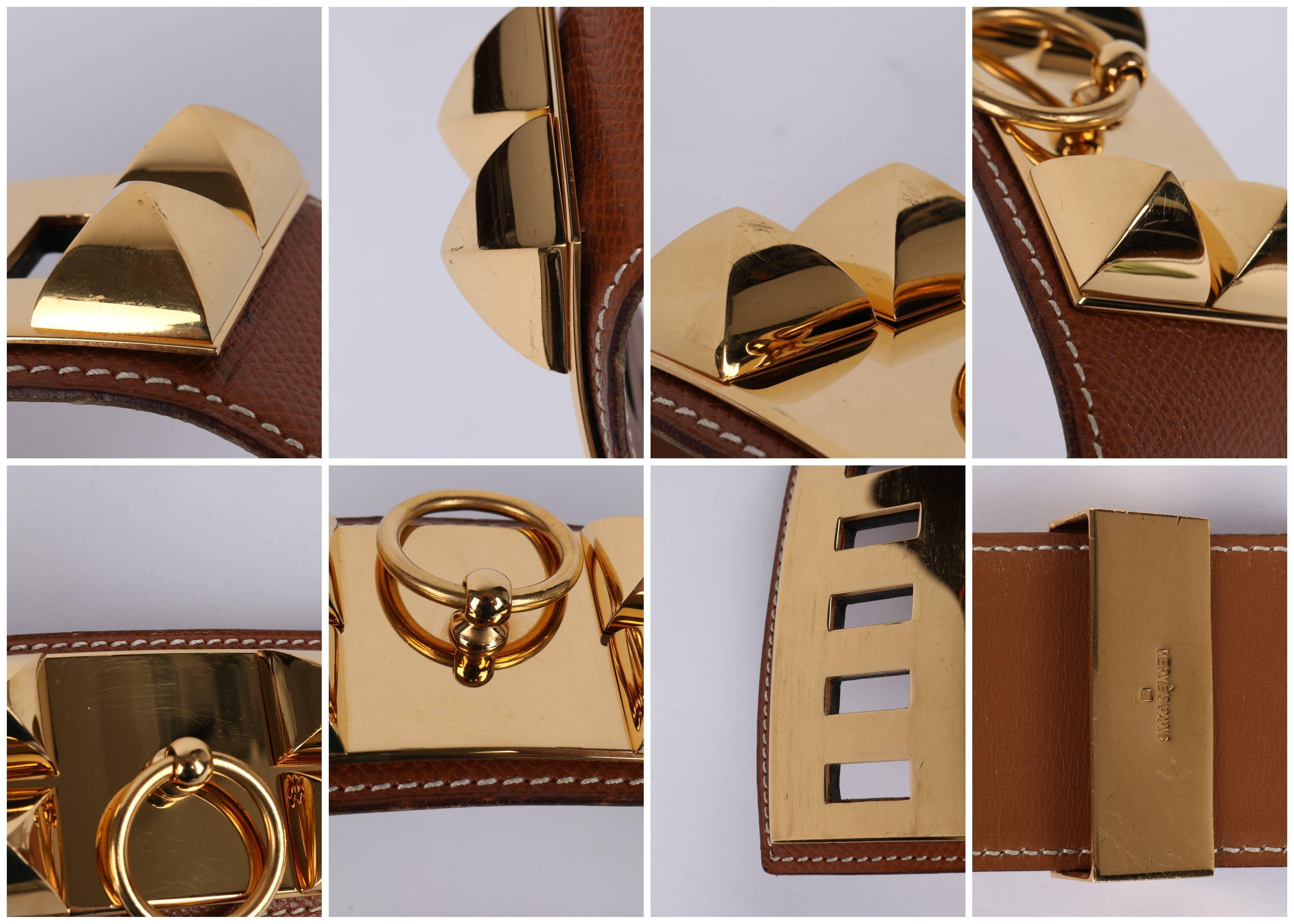 HERMES c.1992 Collier de Chien Tan Courchevel Leather Medor Gold Hardware Belt 4