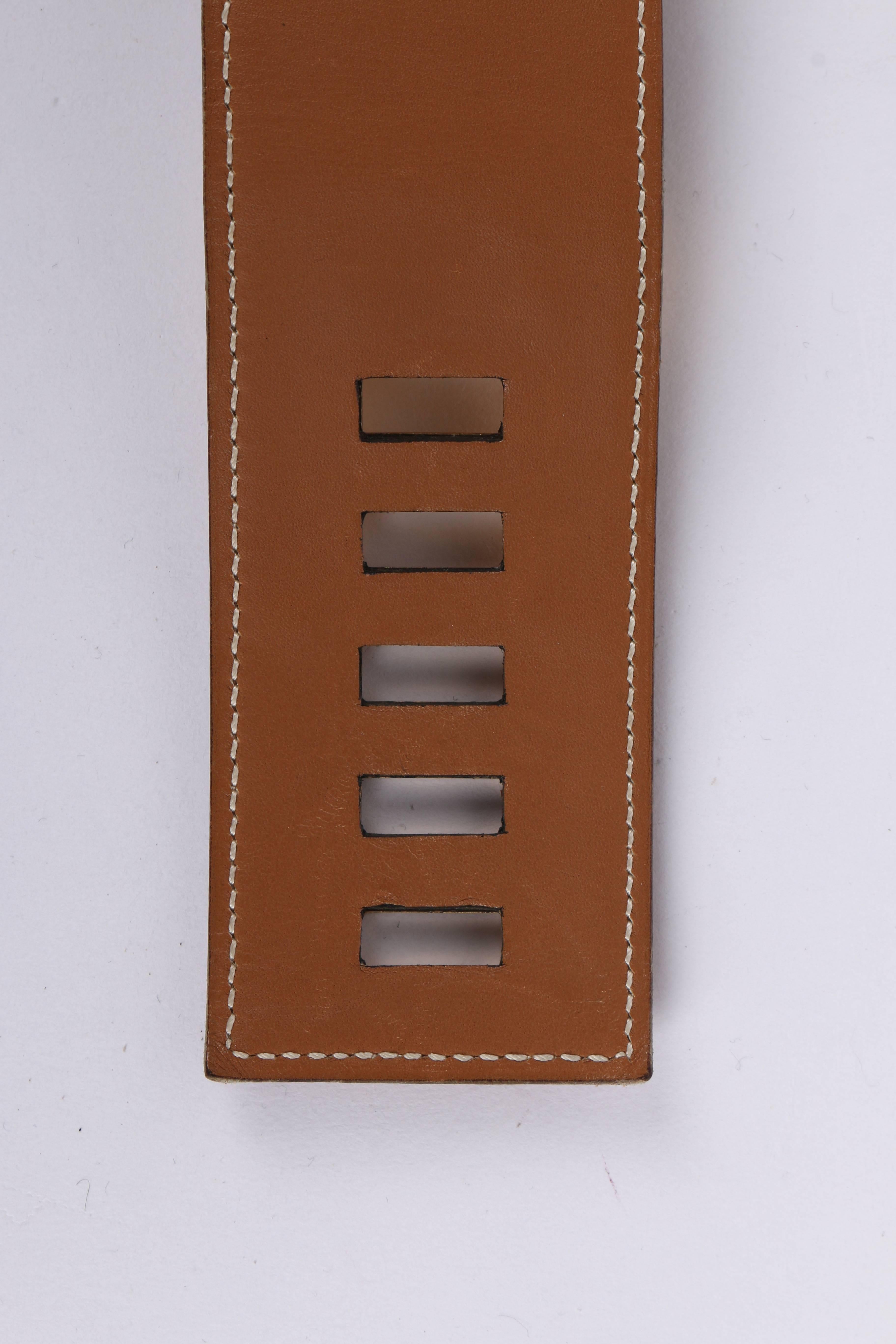 HERMES c.1992 Collier de Chien Tan Courchevel Leather Medor Gold Hardware Belt 3