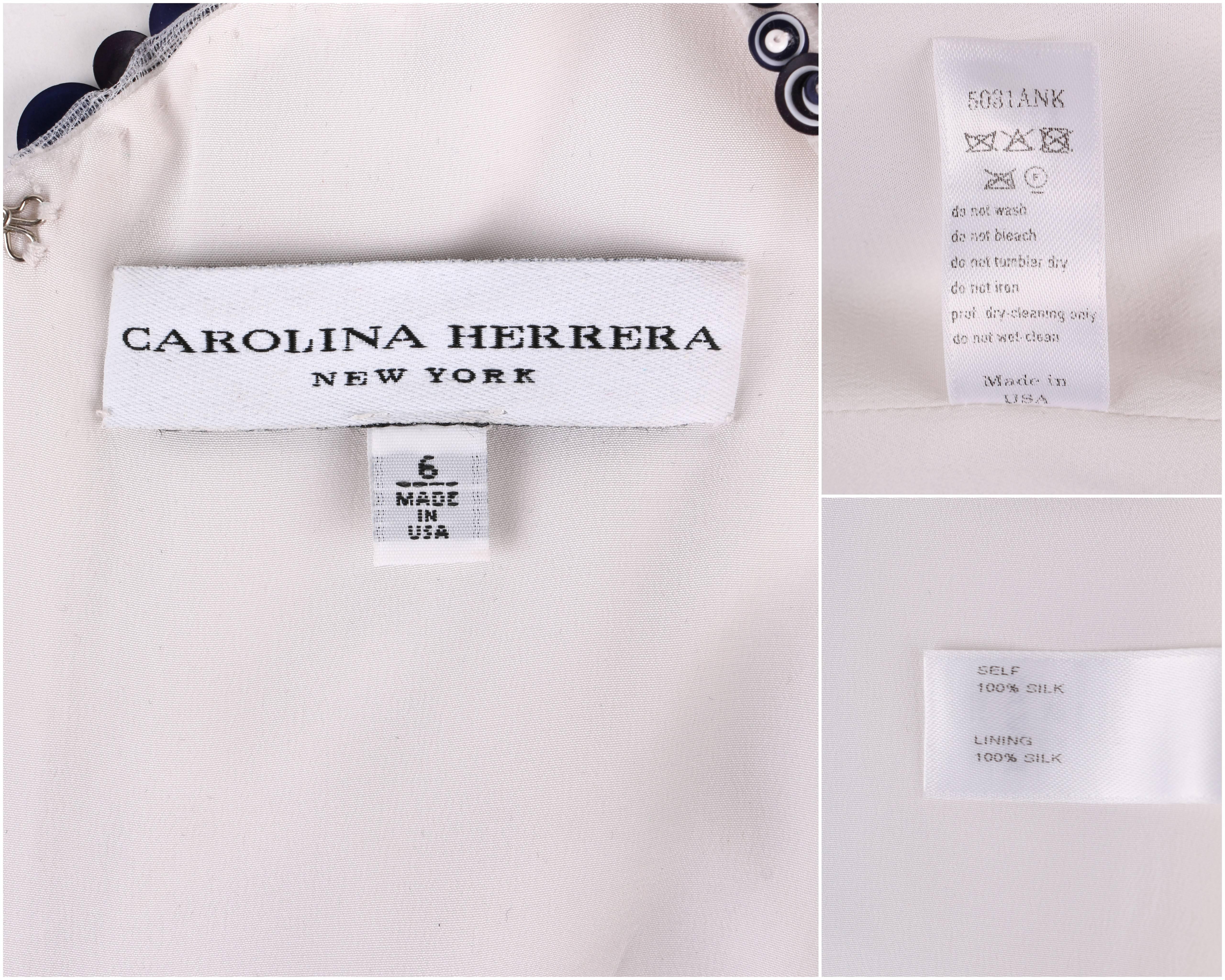 CAROLINA HERRERA Weißes ärmelloses Kleid aus Mesh mit Pailletten in Marineblau von CAROLINA im Angebot 4