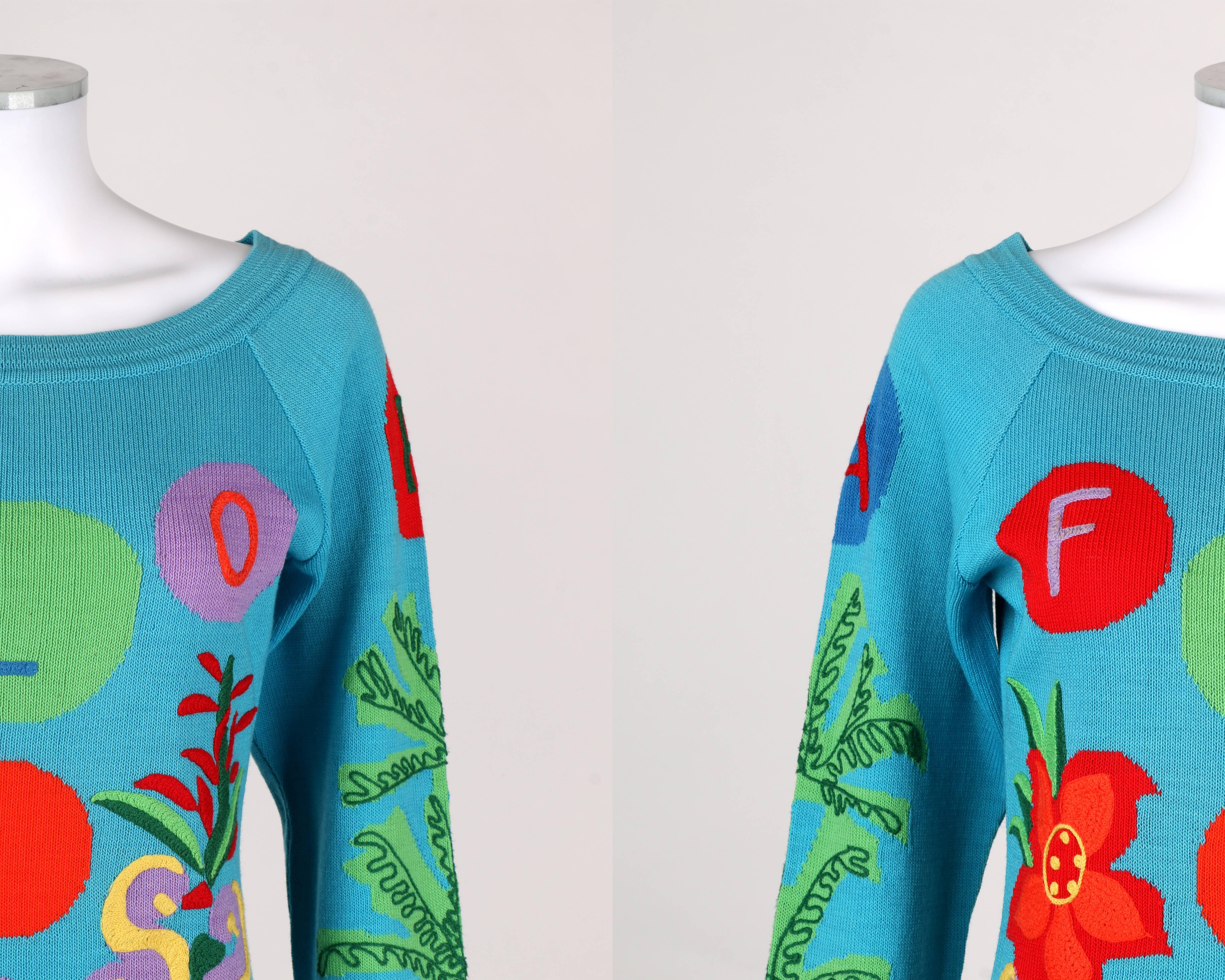 GIANNI VERSACE S/S 1993 Florida 100% Wool Op Art Embroidered Sweater Size 40 In Good Condition In Thiensville, WI