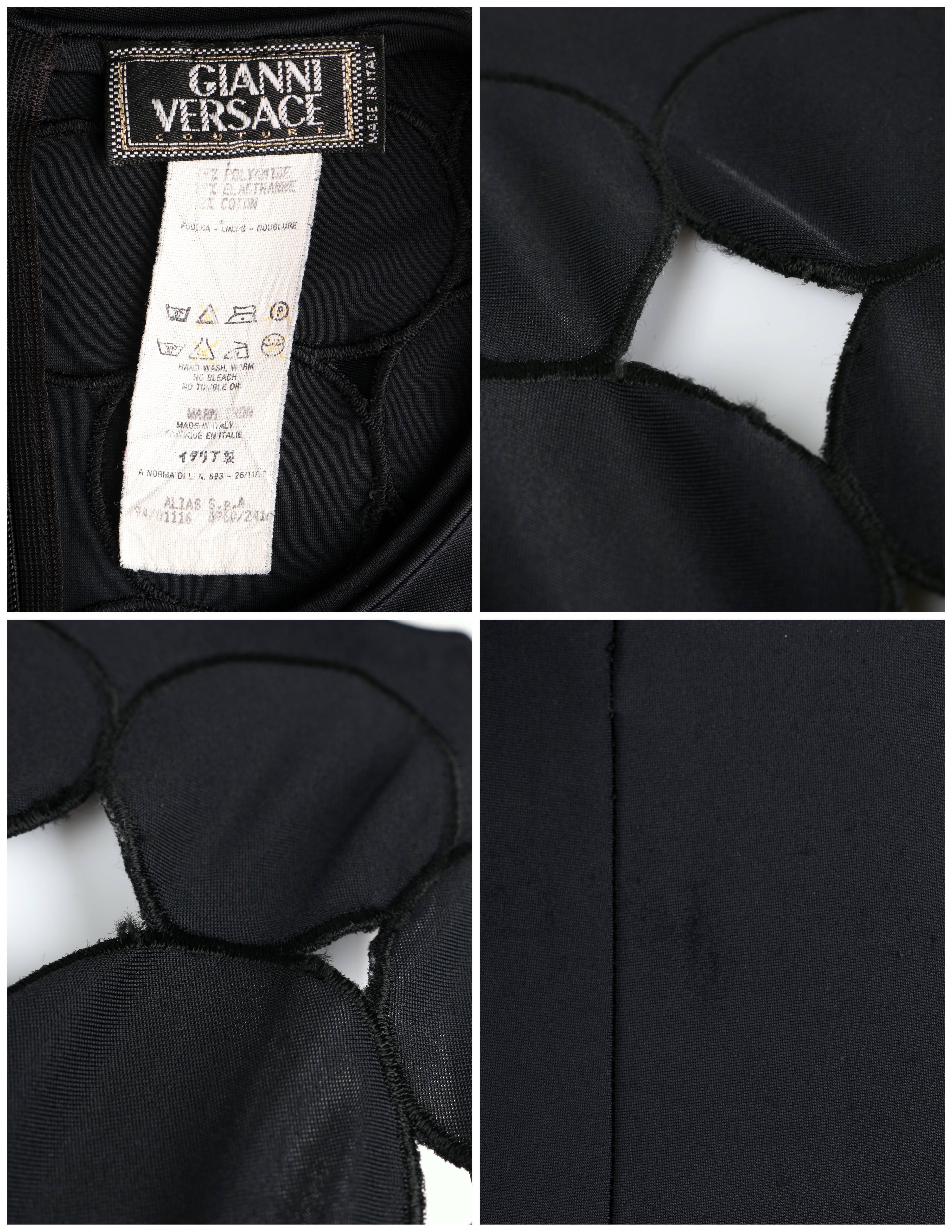 Gianni Versace Couture S/S 1994 Noir Body sans manches à découpes circulaires Top en vente 6