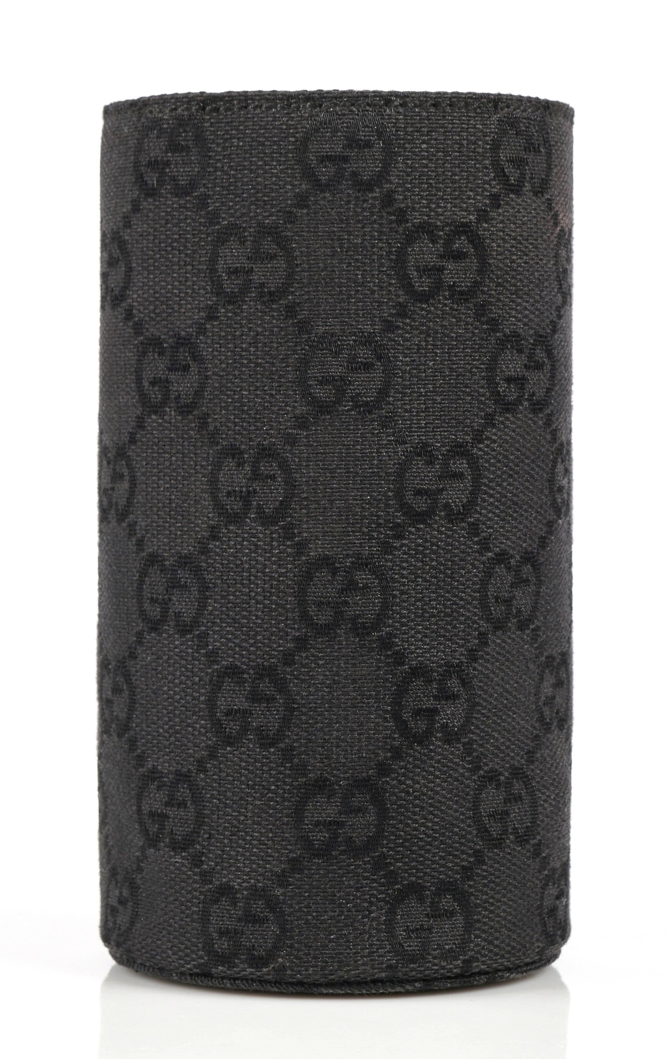 Extremely rare limited edition Gucci black canvas koozie gift. All over signature Gucci 