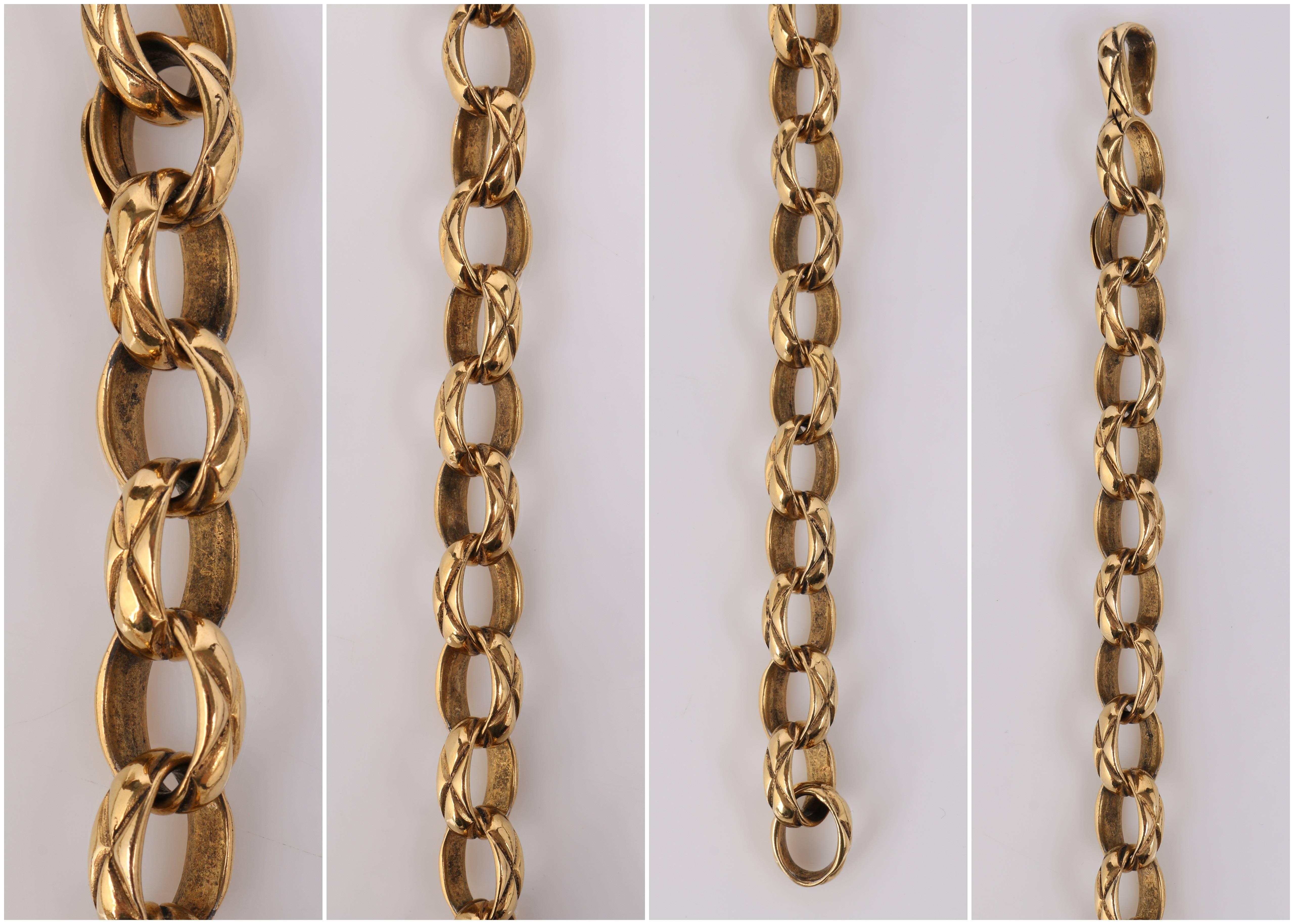 CHANEL c.1986 Season 23 Gold Heavy Oval Link Chain Quilted Grooved Necklace 3