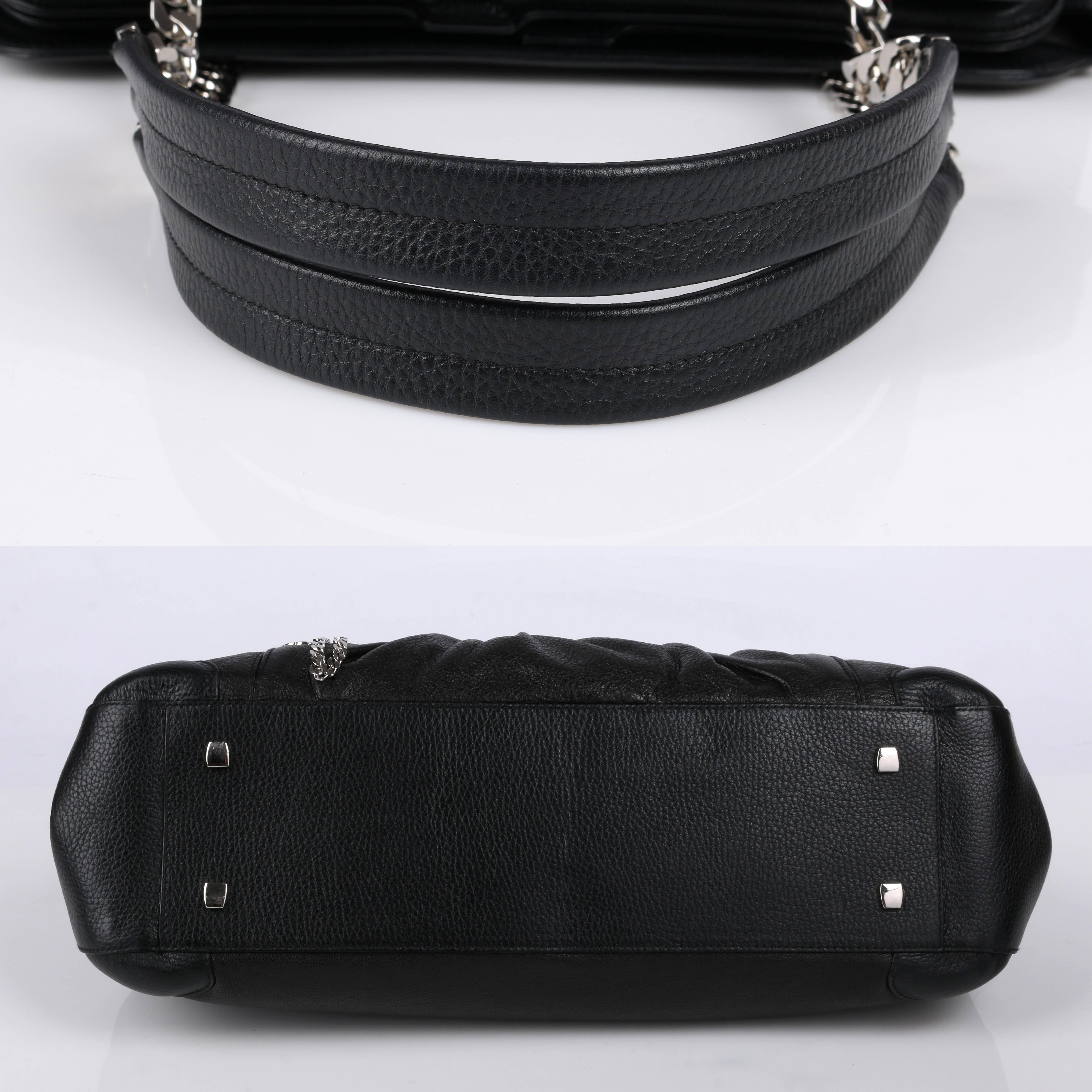 CARTIER Black Textured Leather La Dona Chain Link Satchel Bag Handbag Purse 2