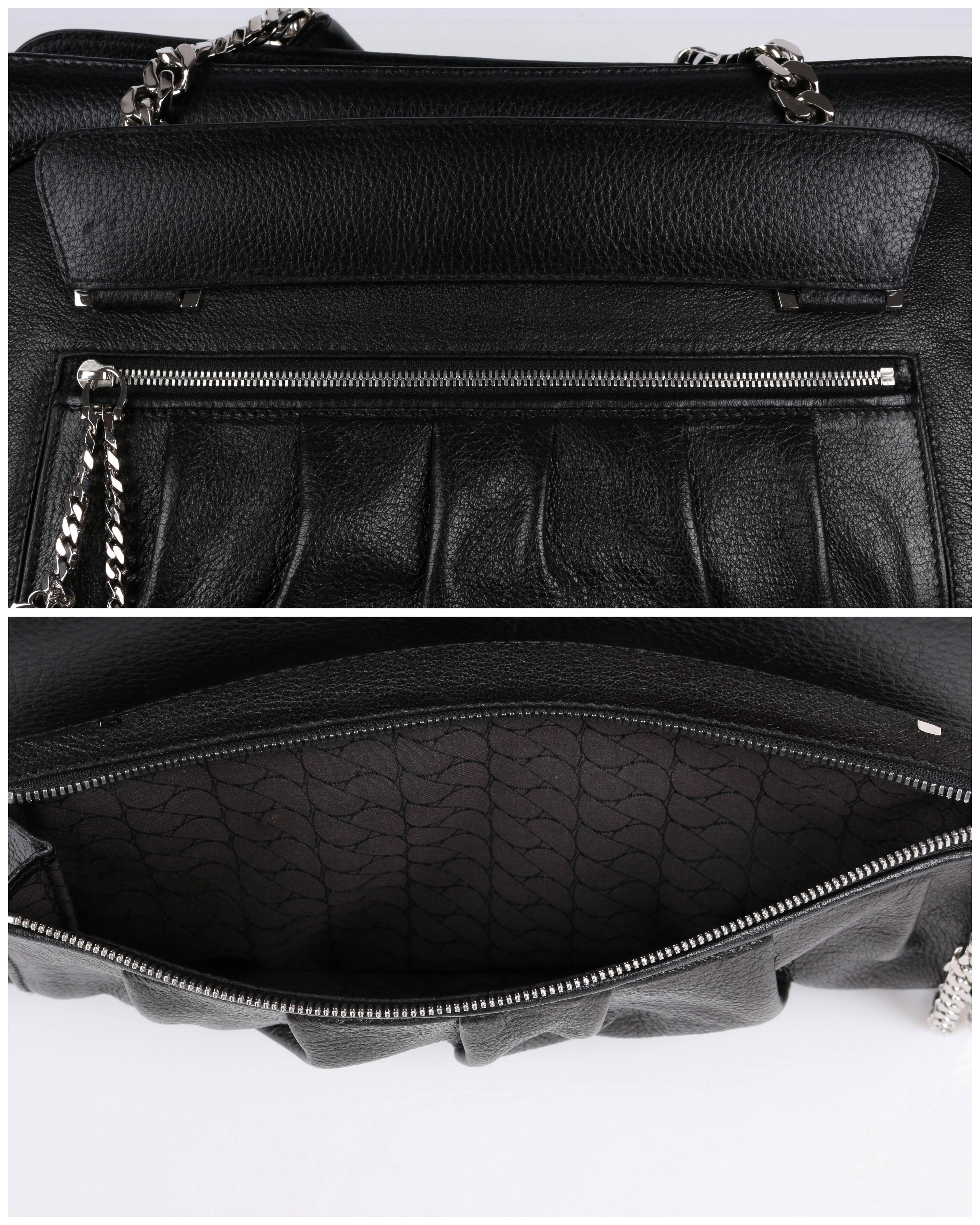 CARTIER Black Textured Leather La Dona Chain Link Satchel Bag Handbag Purse 5
