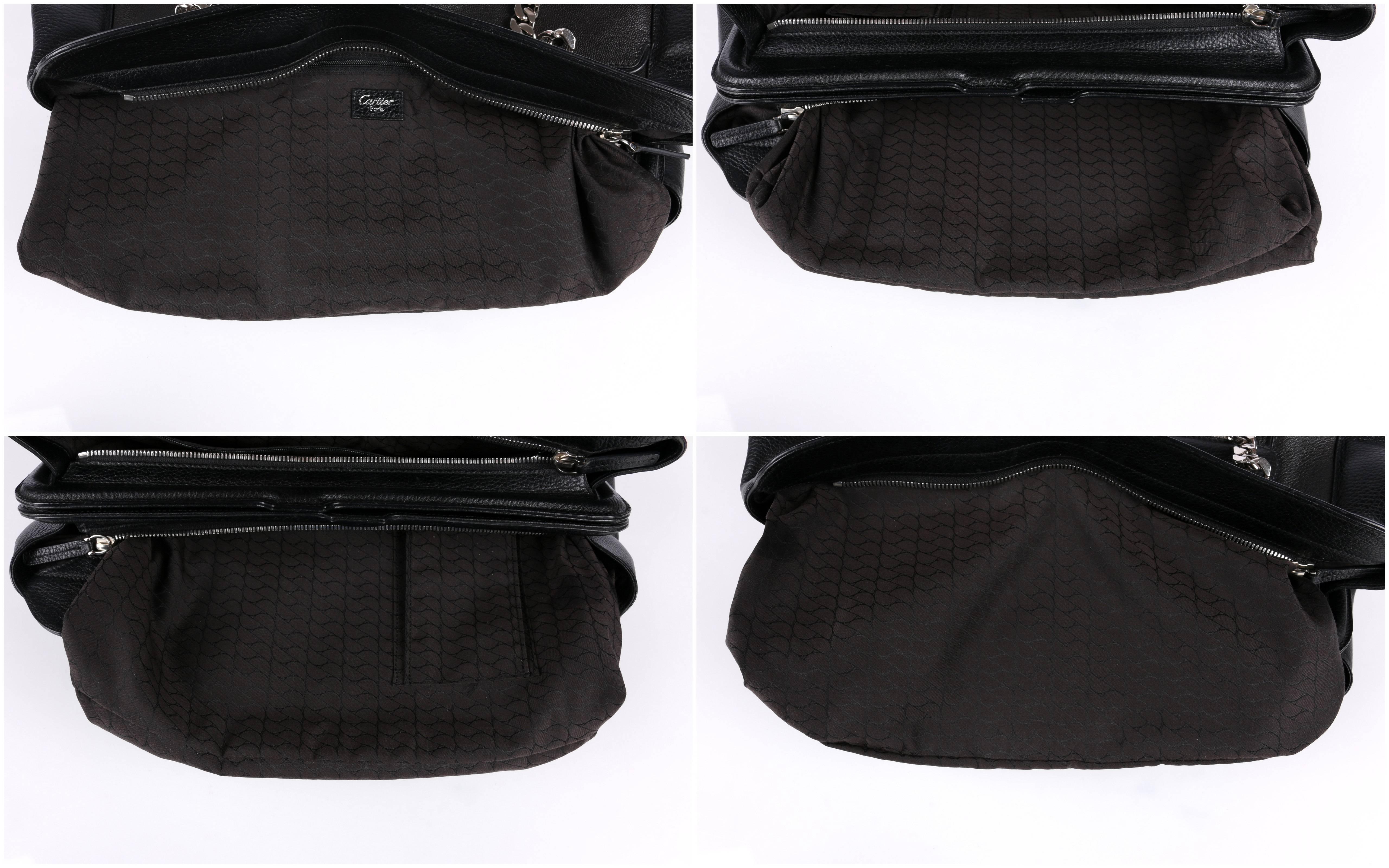 CARTIER Black Textured Leather La Dona Chain Link Satchel Bag Handbag Purse 4