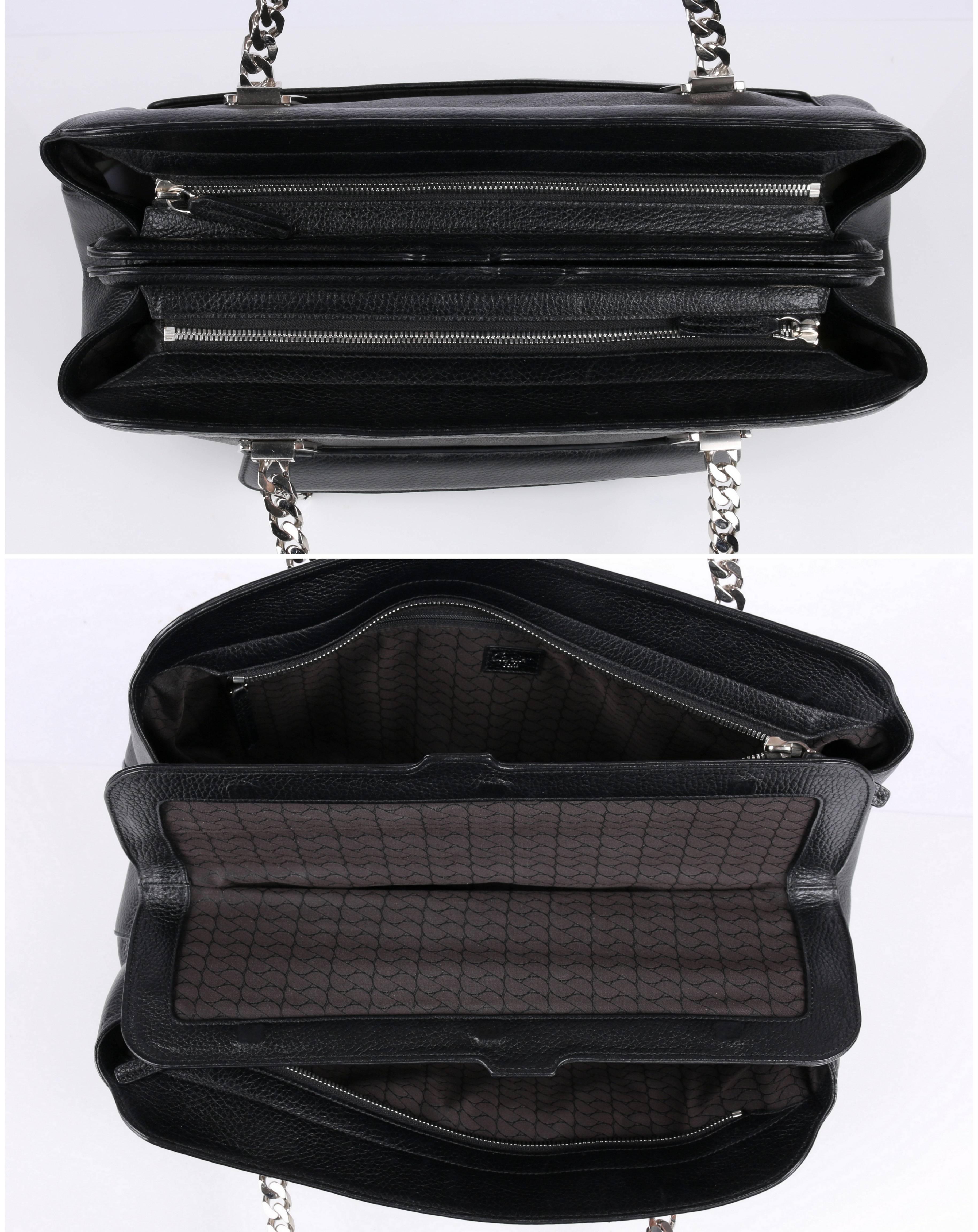 Women's CARTIER Black Textured Leather La Dona Chain Link Satchel Bag Handbag Purse