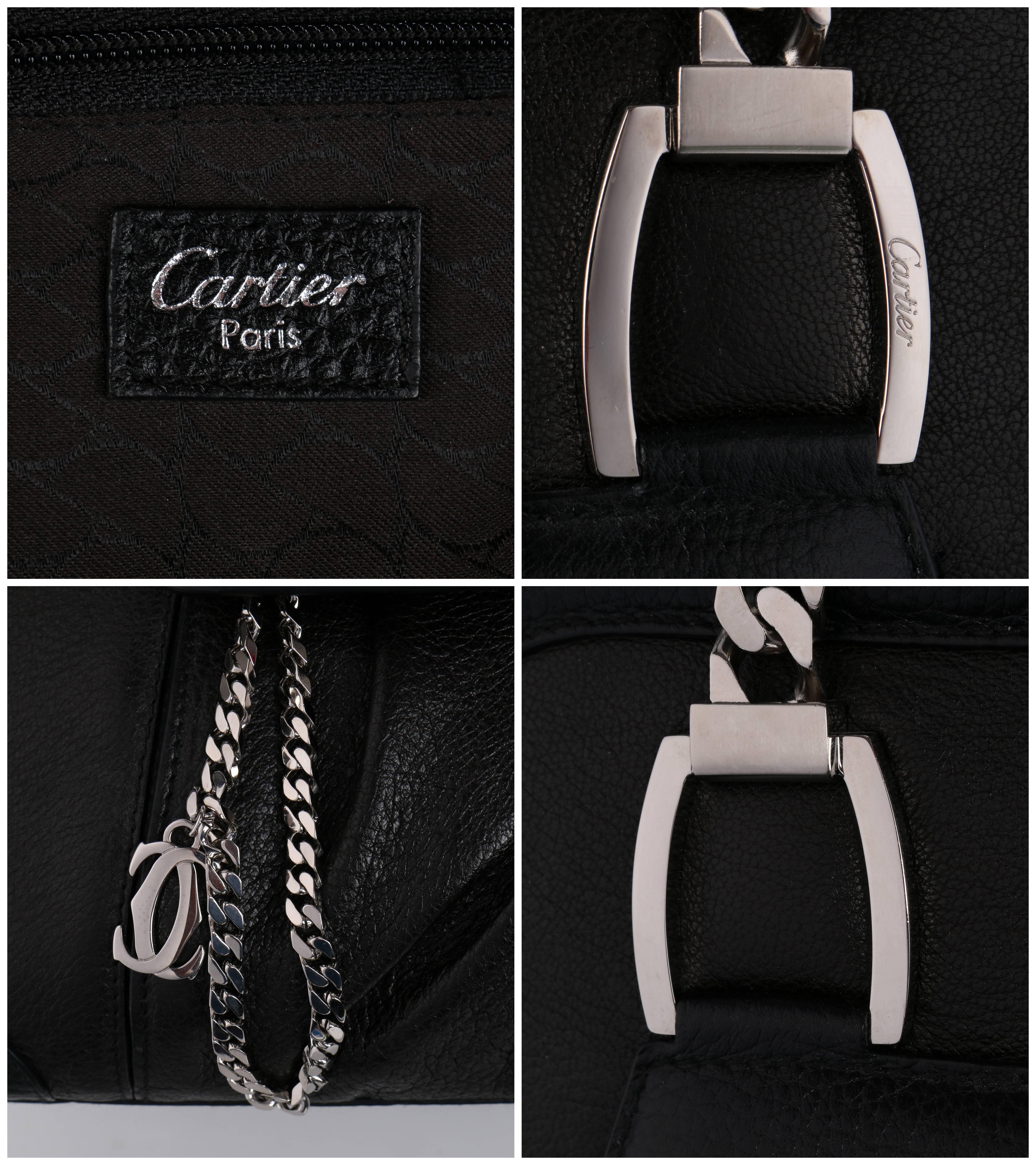 CARTIER Black Textured Leather La Dona Chain Link Satchel Bag Handbag Purse 1