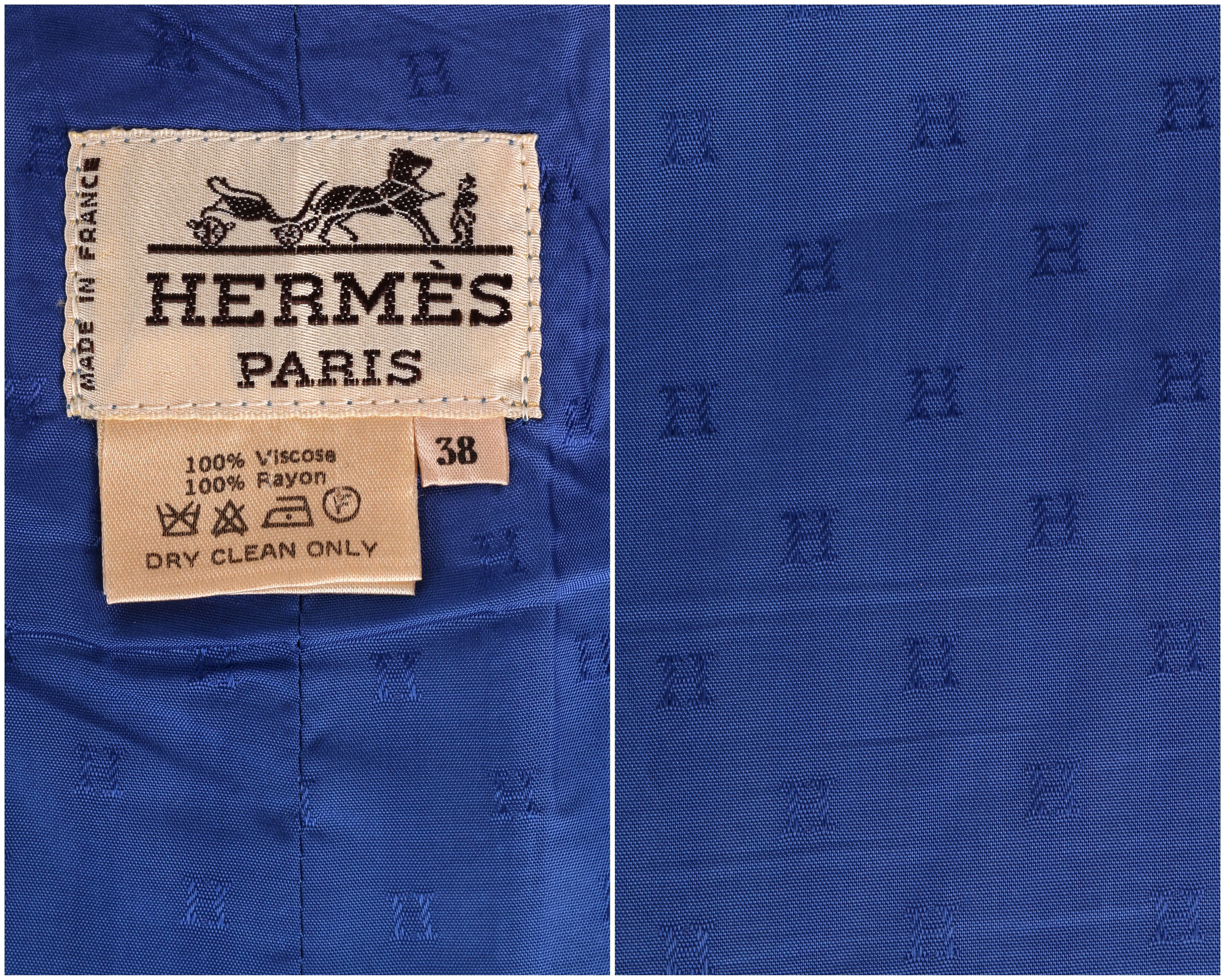 HERMES PARIS c.1980's Blue Tweed Wrap Skirt White Leather Belt Detail Size 38 6