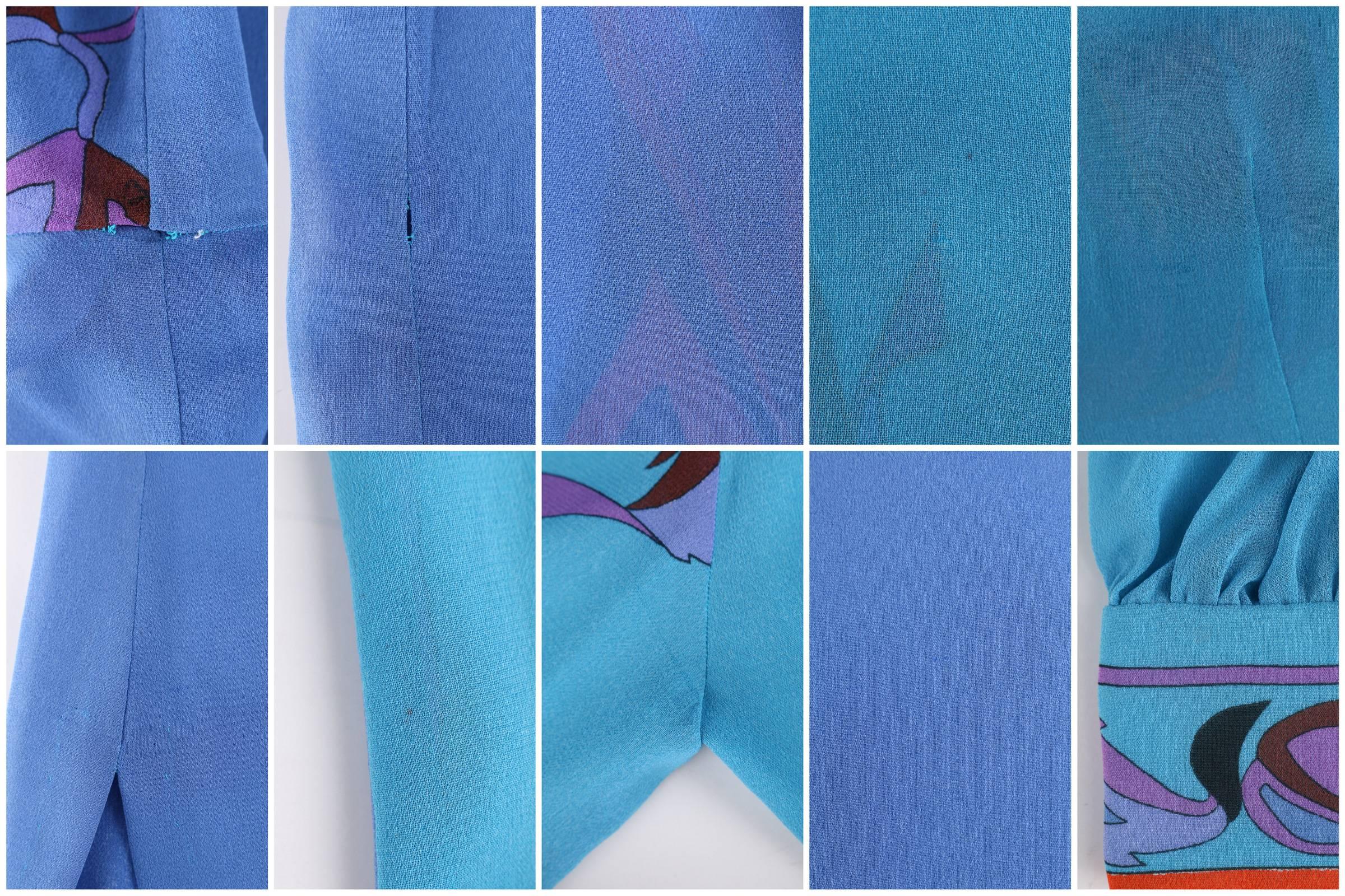 EMILIO PUCCI c.1970's Teal Blue Long Stem Rose 2 Piece Blouse Maxi Skirt Set 6