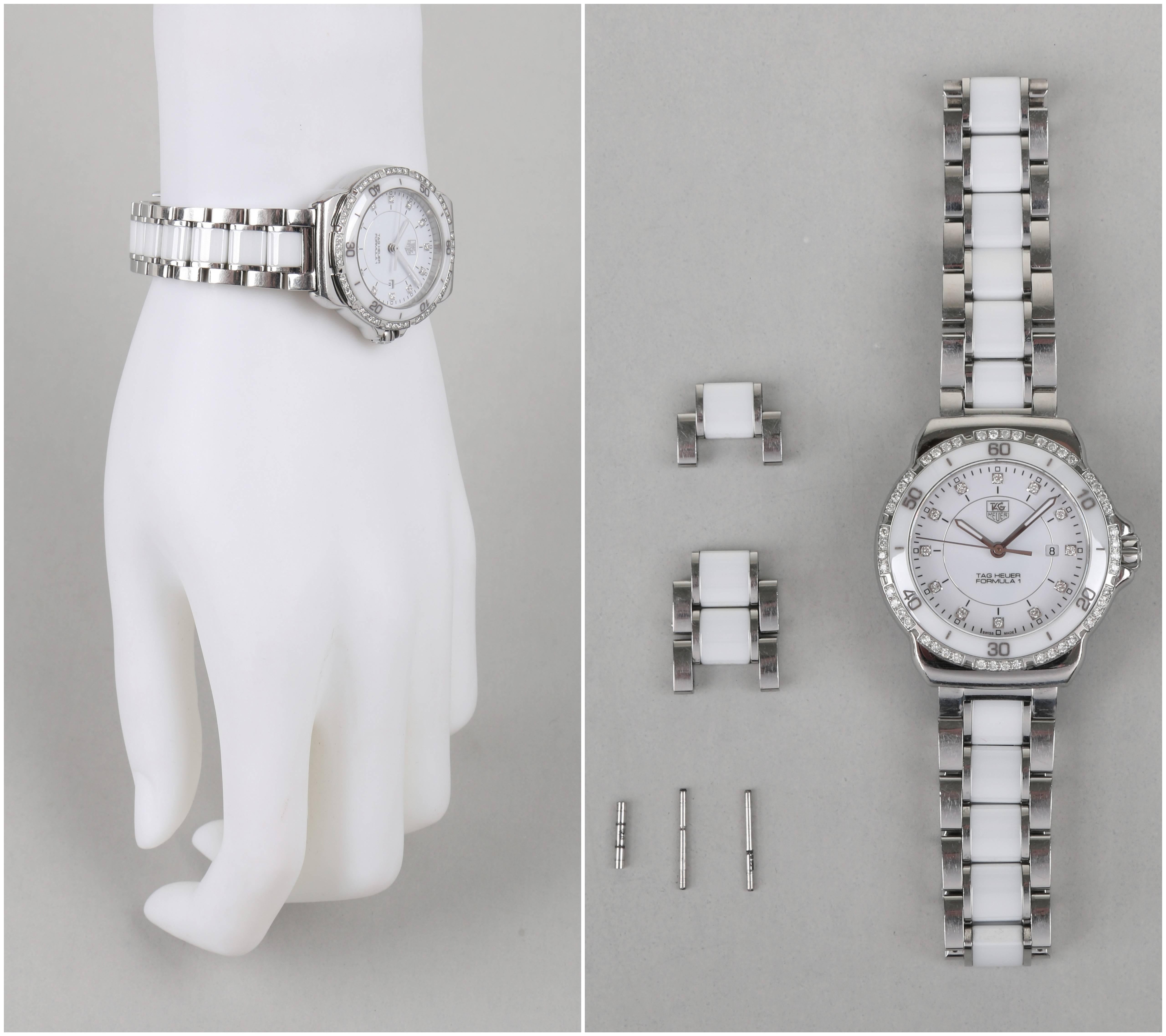 tag heuer white ceramic watch with diamonds