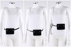 HERMES c.1985 Black Calf Skin Leather Tie Belt Waist Bag With Box