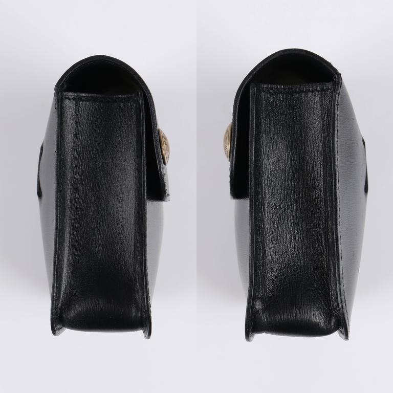 HERMES c.1985 Black Calf Skin Leather Tie Belt Waist Bag With Box at