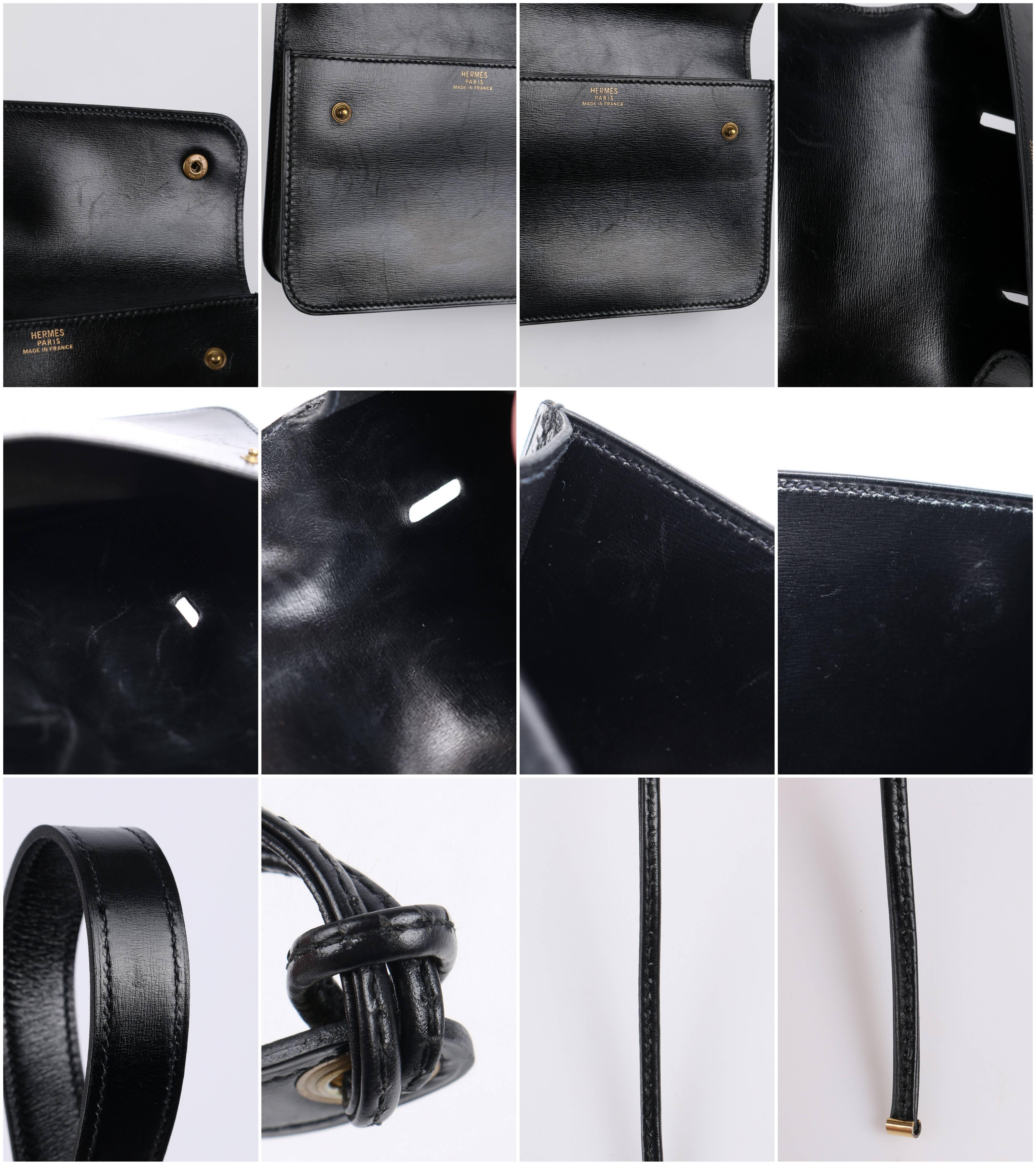 HERMES c.1985 Black Calf Skin Leather Tie Belt Waist Bag With Box 3