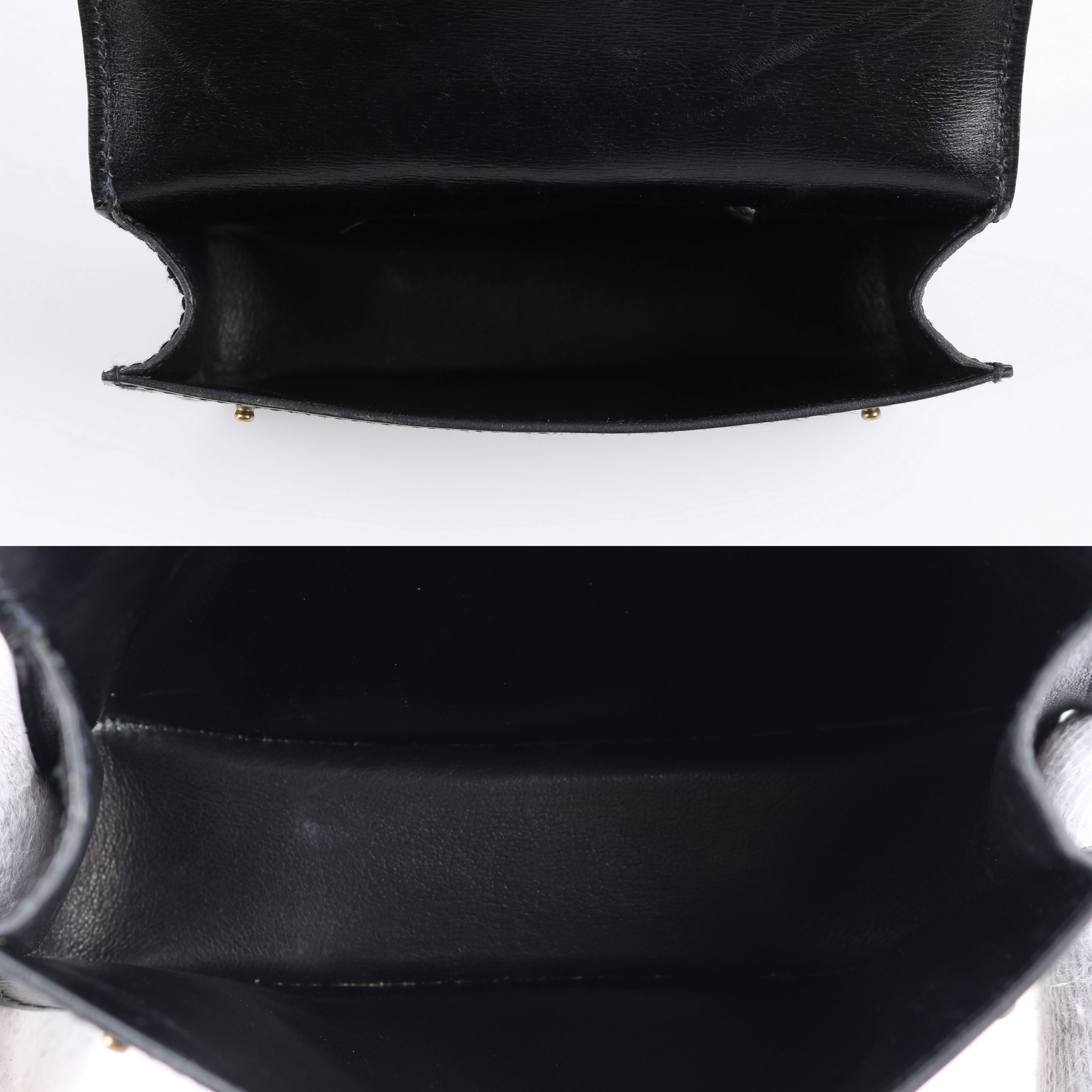 HERMES c.1985 Black Calf Skin Leather Tie Belt Waist Bag With Box 1