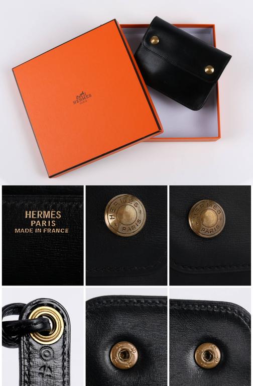 HERMES c.1985 Black Calf Skin Leather Tie Belt Waist Bag With Box at