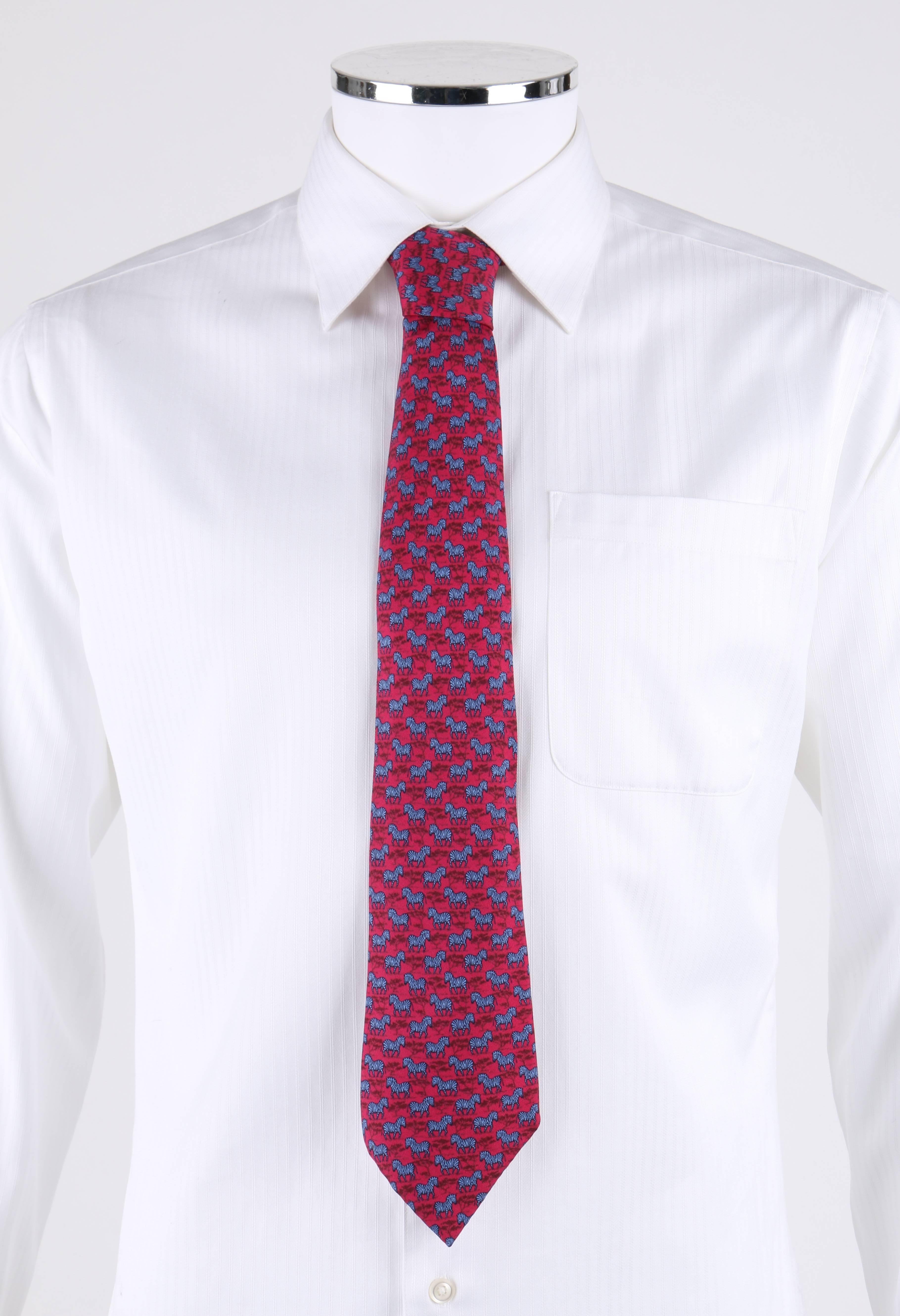 HERMES Raspberry Blue Zebra Tree African Print 5 Fold Silk Necktie Tie 7110 OA 2