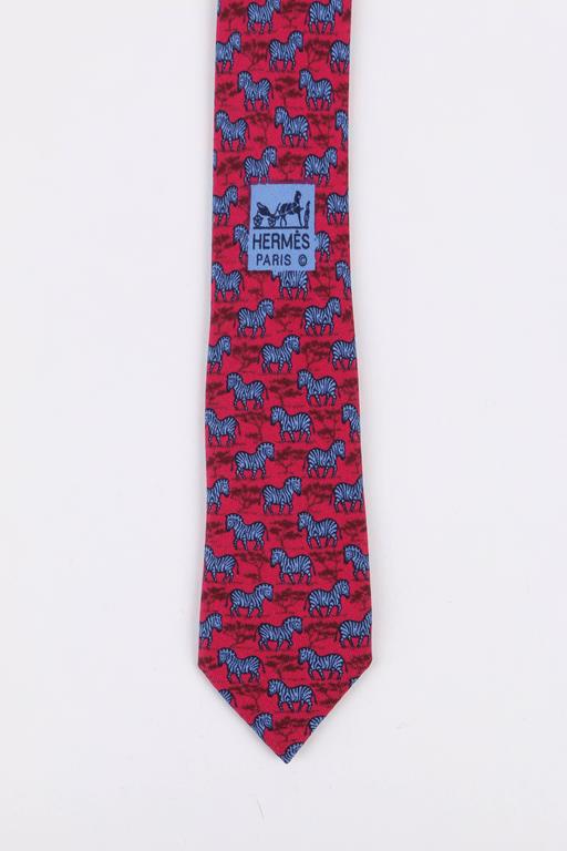HERMES Raspberry Blue Zebra Tree African Print 5 Fold Silk Necktie Tie 7110 OA at 1stDibs ...