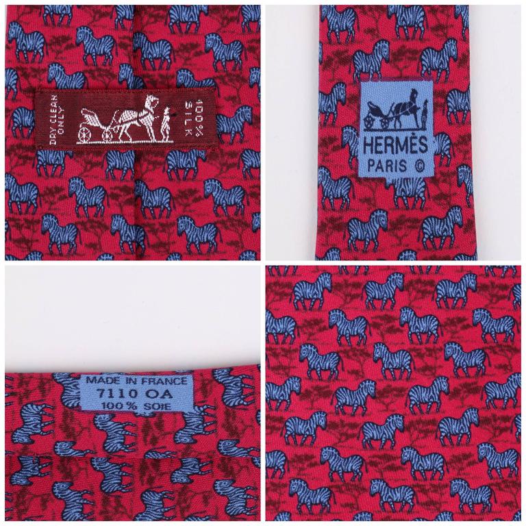HERMES Raspberry Blue Zebra Tree African Print 5 Fold Silk Necktie Tie 7110 OA at 1stDibs ...