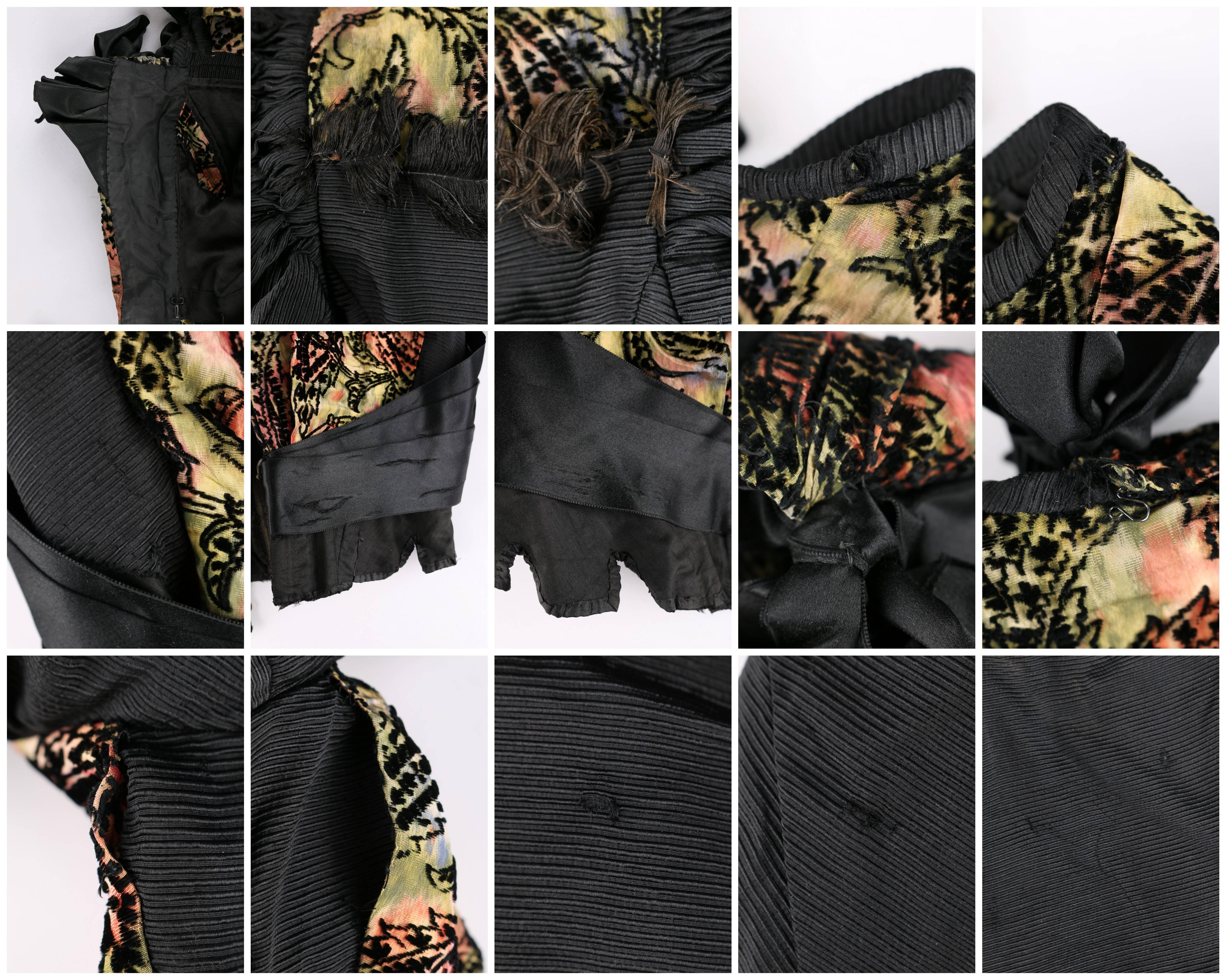 Women's VICTORIAN Couture c.1890's Bodice Bustle Skirt Dress Hand Painted Button Set