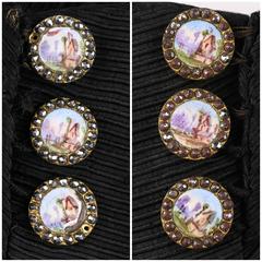 VICTORIAN Couture c.1890's Bodice Bustle Skirt Dress Hand Painted Button Set