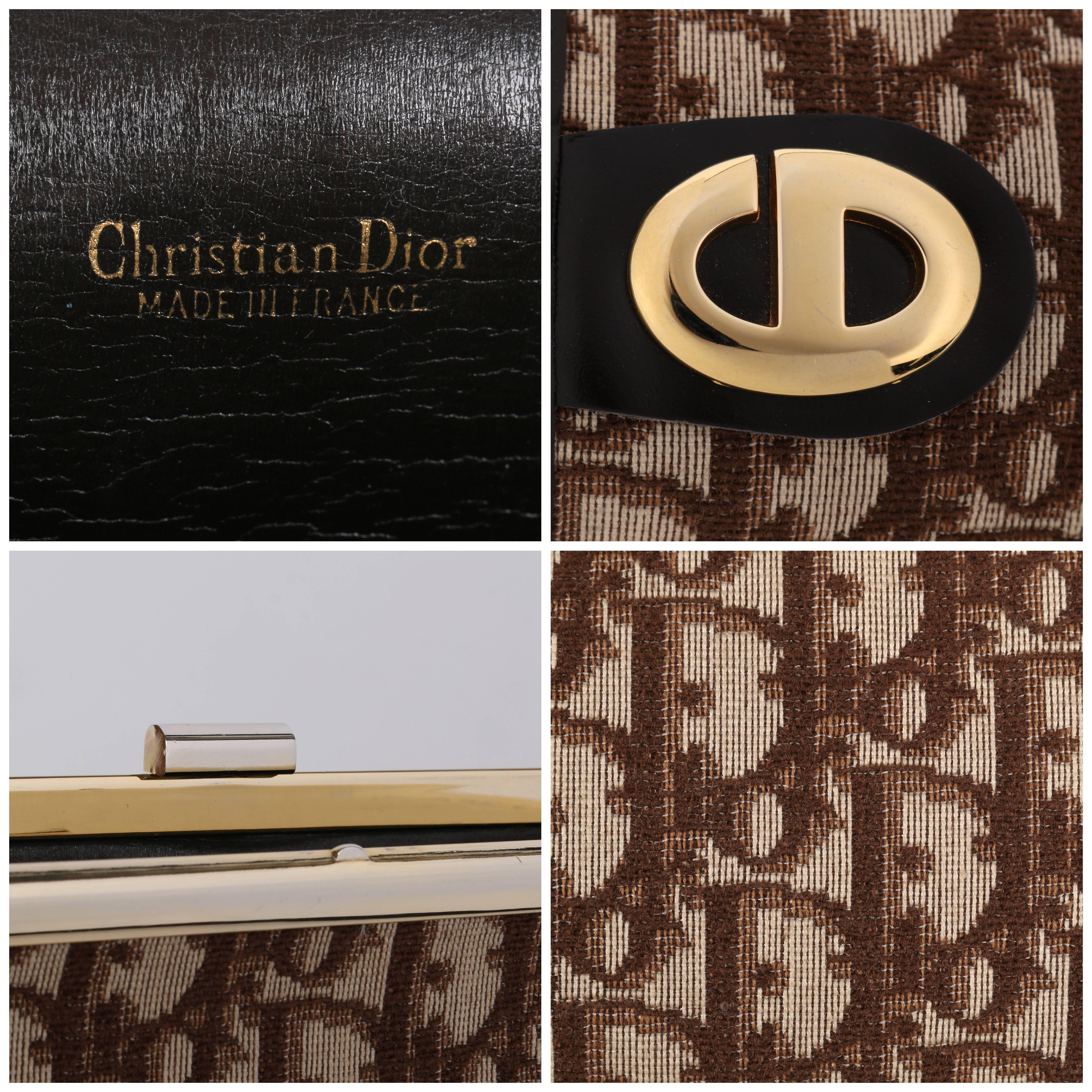 CHRISTIAN DIOR c.1970's Brown Signature Monogram Canvas Leather Clutch Purse Bag 1
