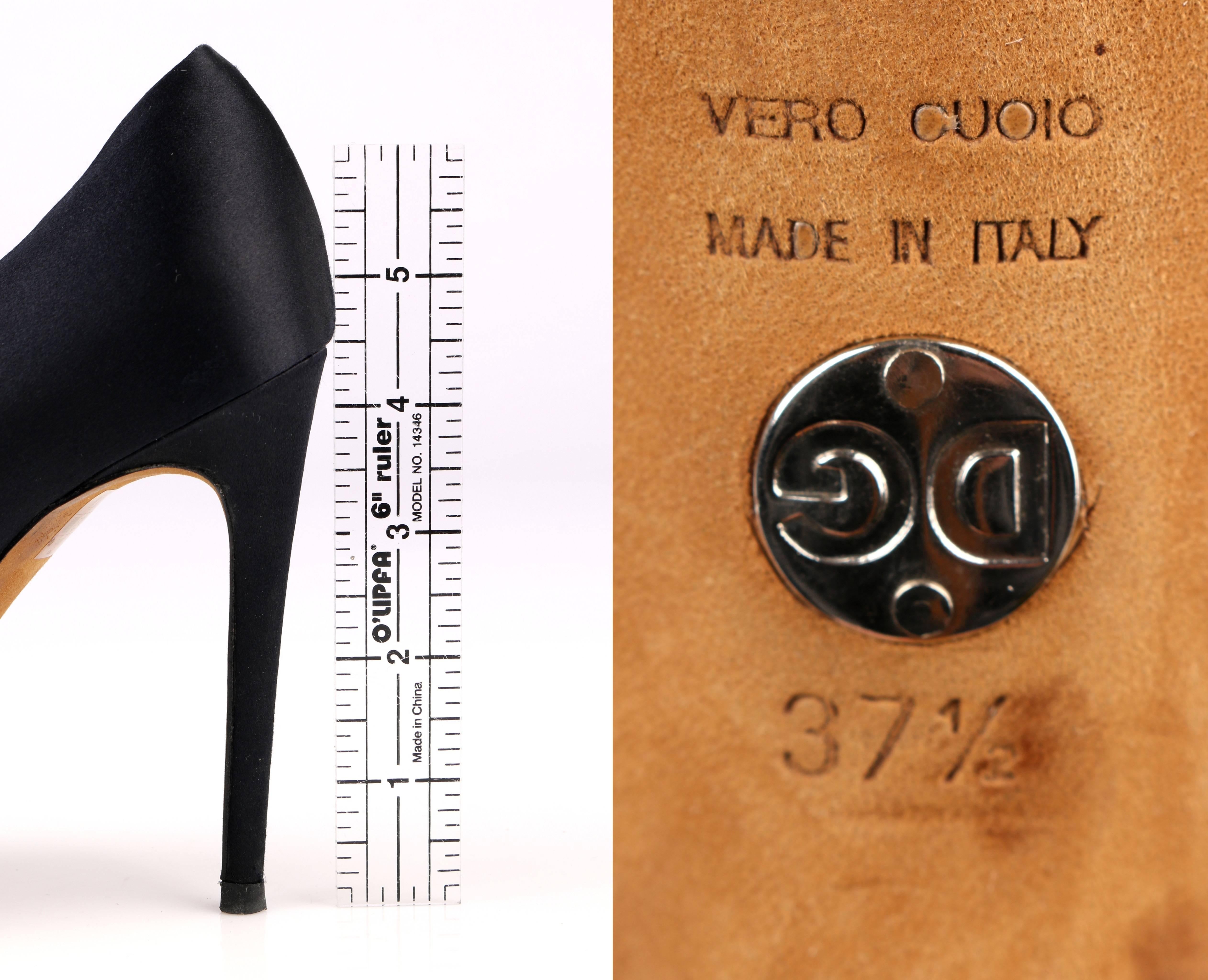 DOLCE & GABBANA Black Satin Beaded Embellished Platform Pumps Heels Shoes 37.5 5