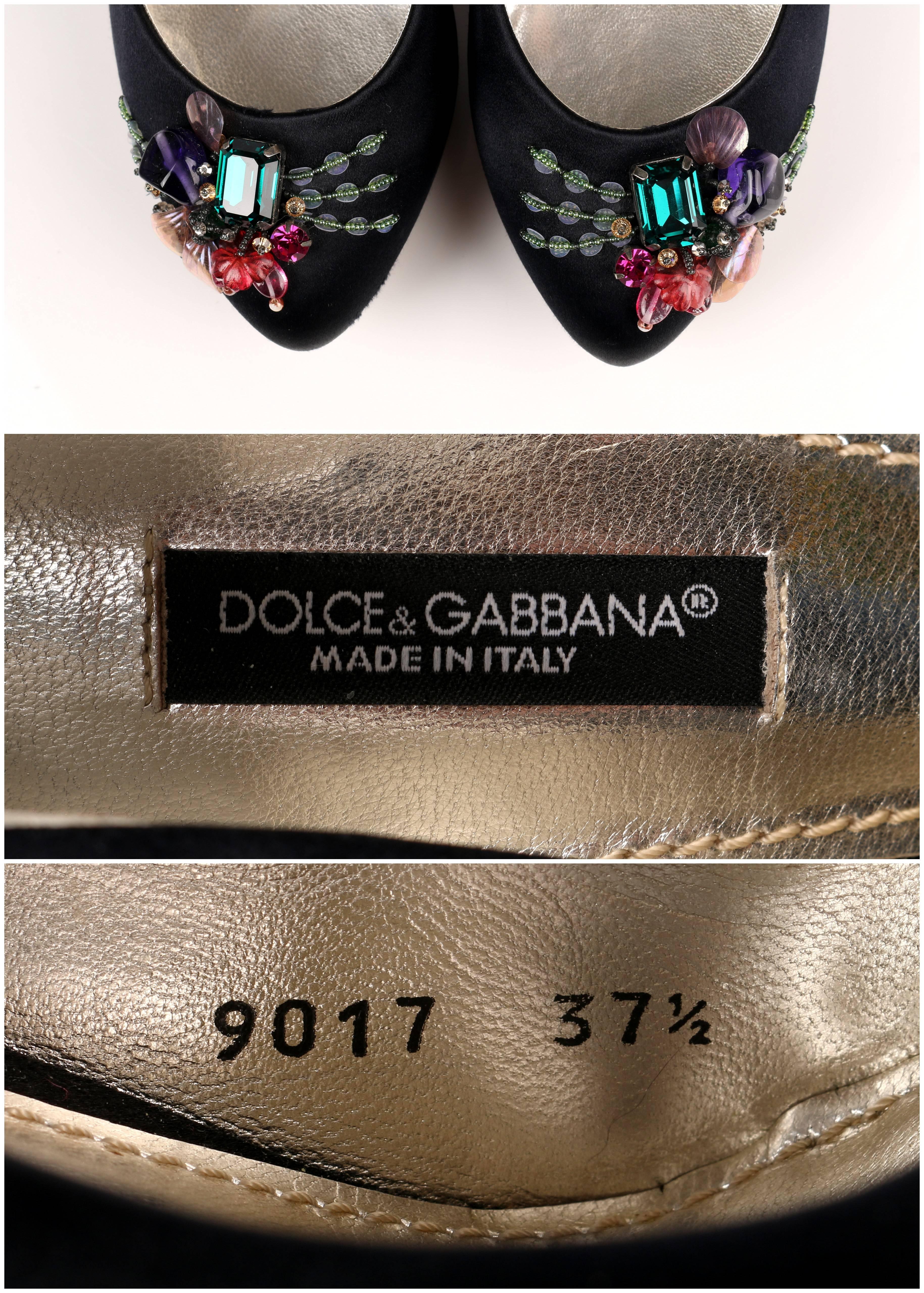 DOLCE & GABBANA Black Satin Beaded Embellished Platform Pumps Heels Shoes 37.5 4