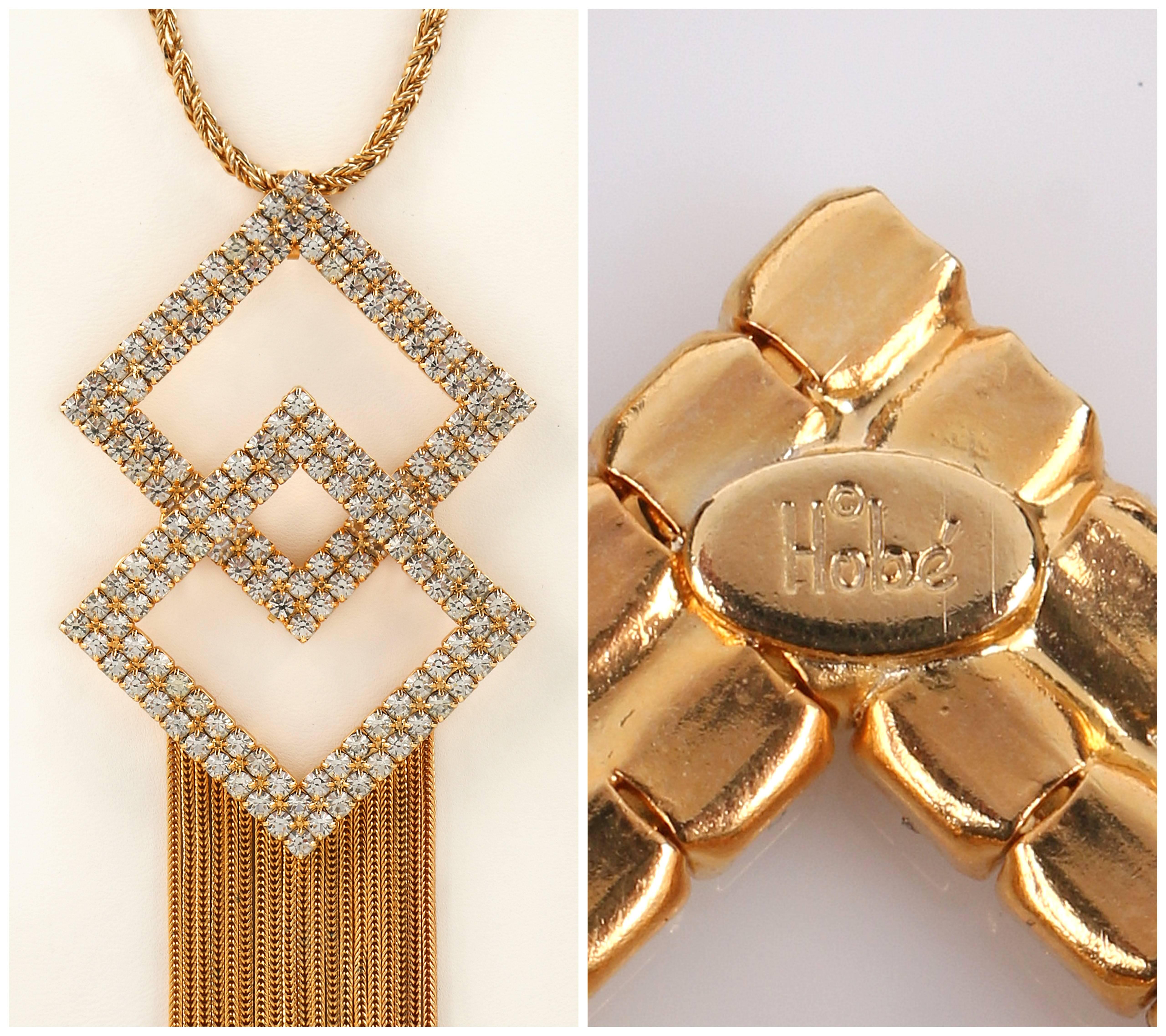 HOBE c.1960's Gold Diamant Kristall Quasten Anhänger Seil Kette Halskette Signiert im Zustand „Gut“ im Angebot in Thiensville, WI