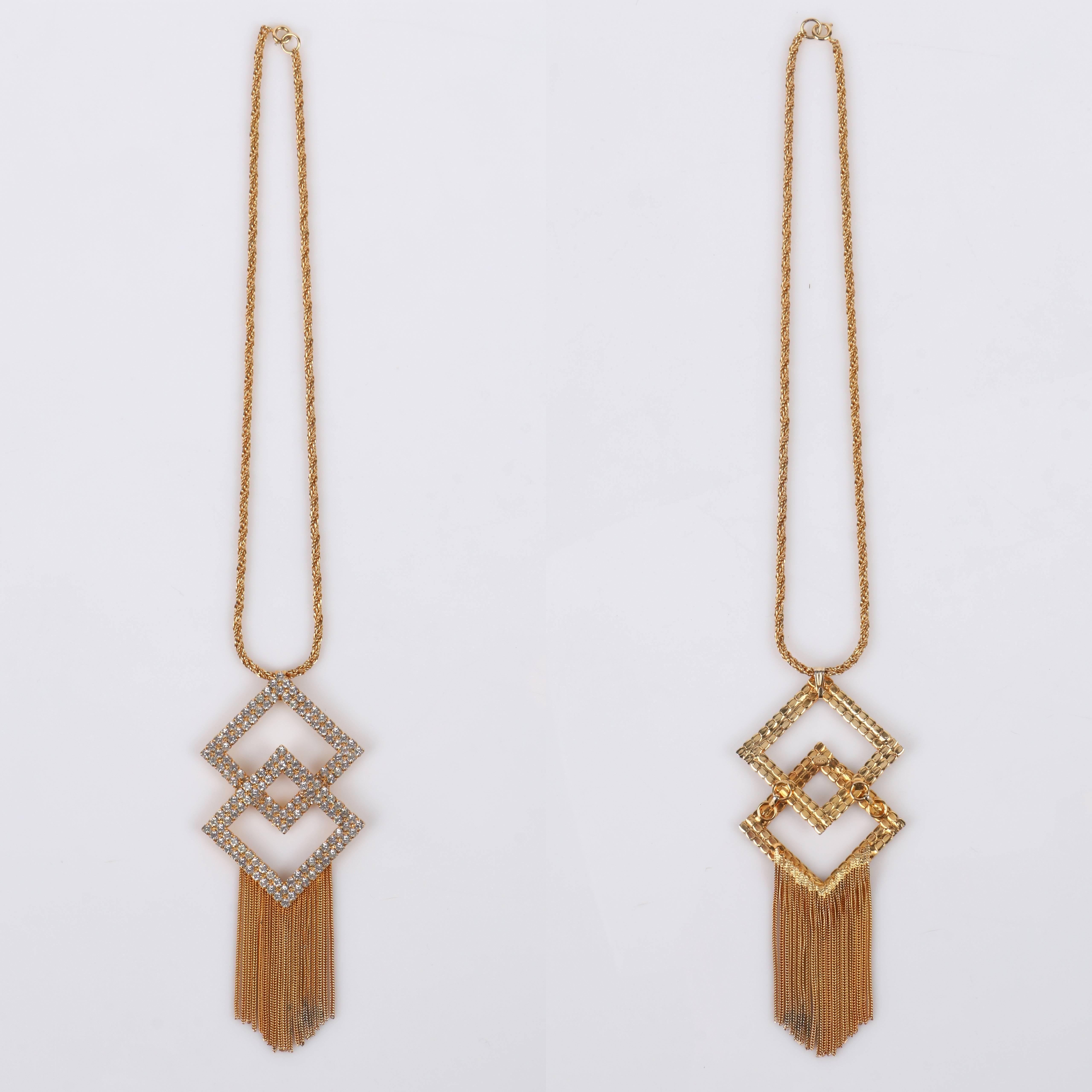 HOBE c.1960's Gold Diamant Kristall Quasten Anhänger Seil Kette Halskette Signiert Damen im Angebot