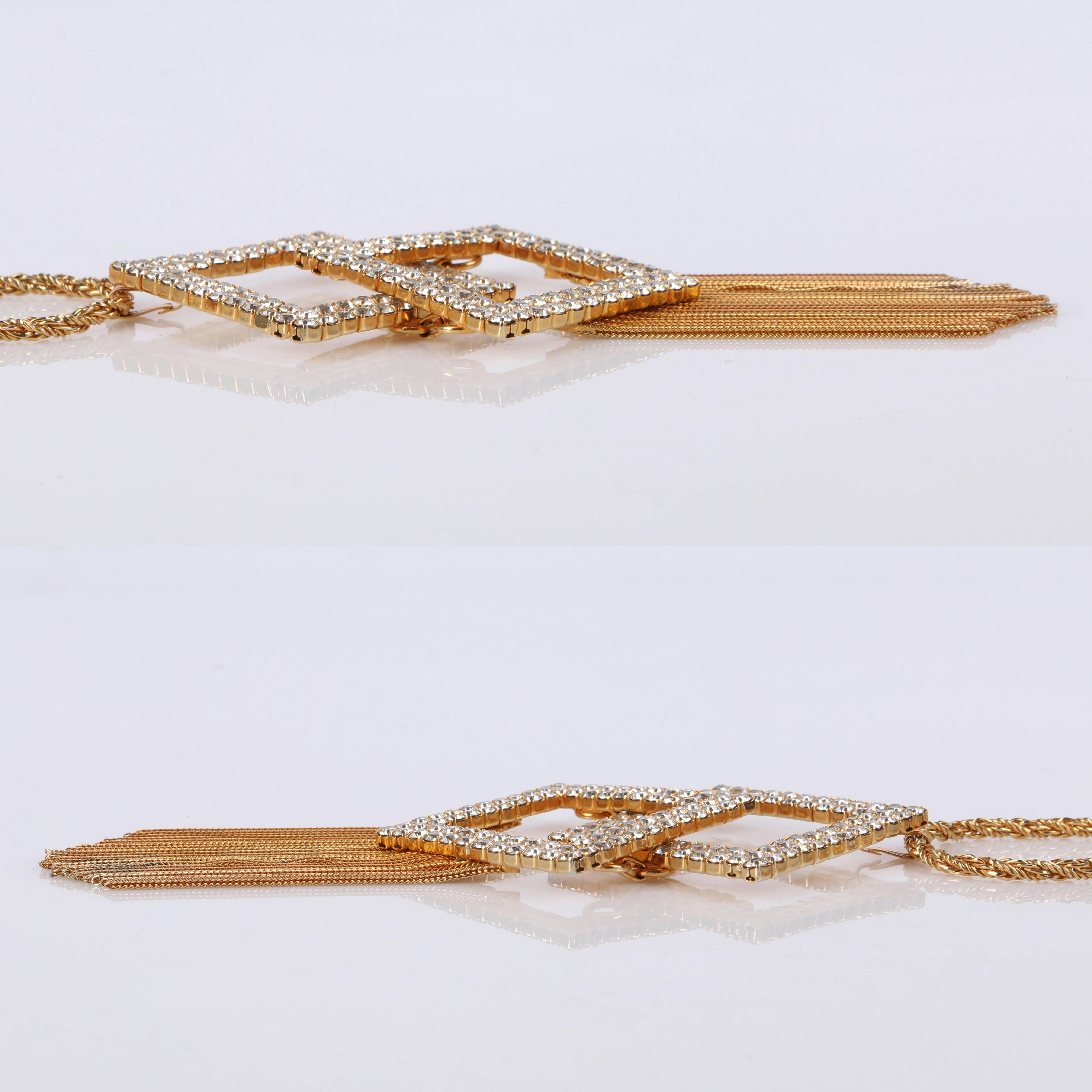HOBE c.1960's Gold Diamant Kristall Quasten Anhänger Seil Kette Halskette Signiert im Angebot 1