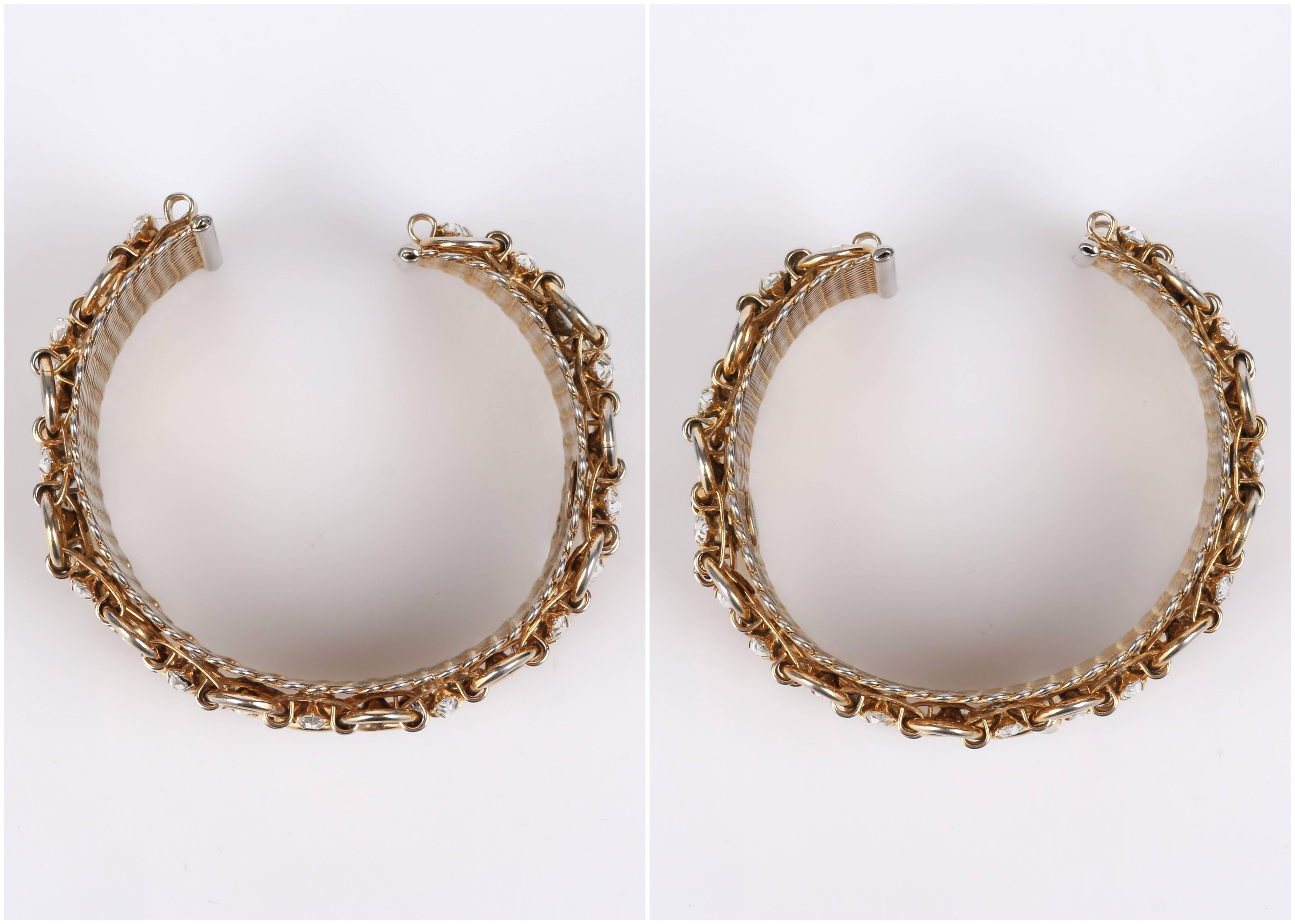 HATTIE CARNEGIE c.1960's Gold Marquise Crystal Rhinestone Wide Cuff Bracelet 1