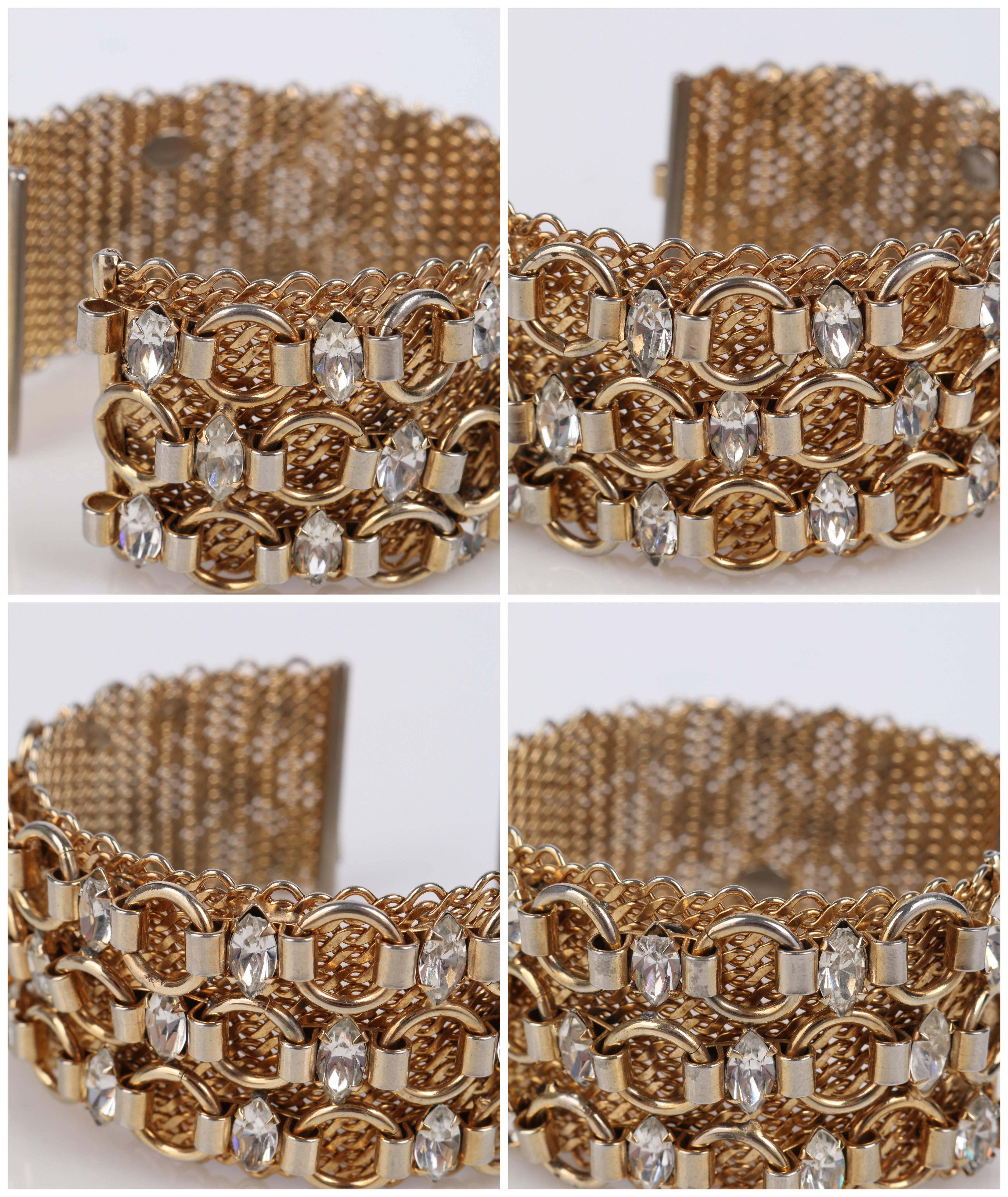 HATTIE CARNEGIE c.1960's Gold Marquise Crystal Rhinestone Wide Cuff Bracelet 2