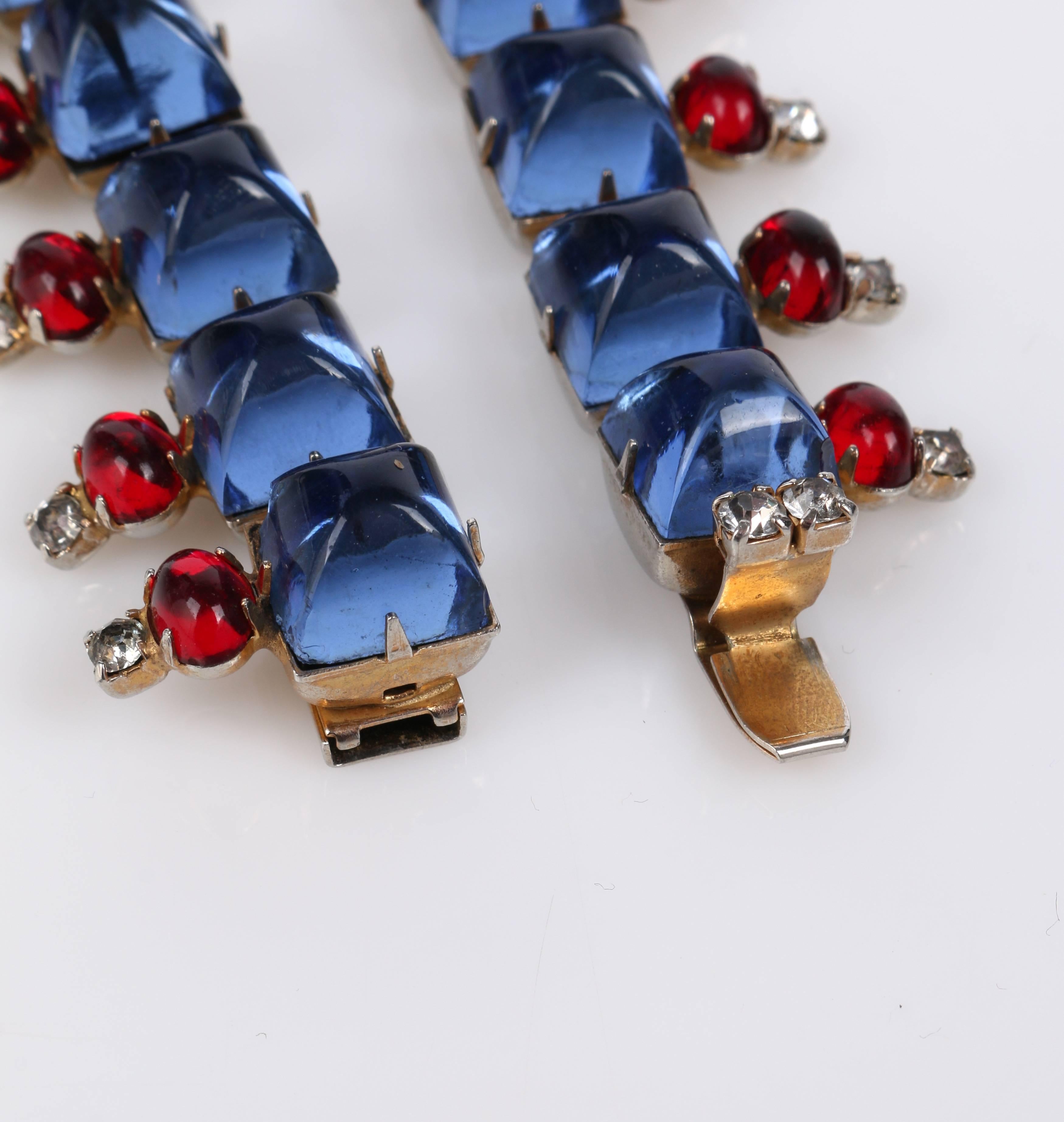 HATTIE CARNEGIE c.1960s Sapphire Blue Ruby Red Glass Crystal Rhinestone Necklace 4