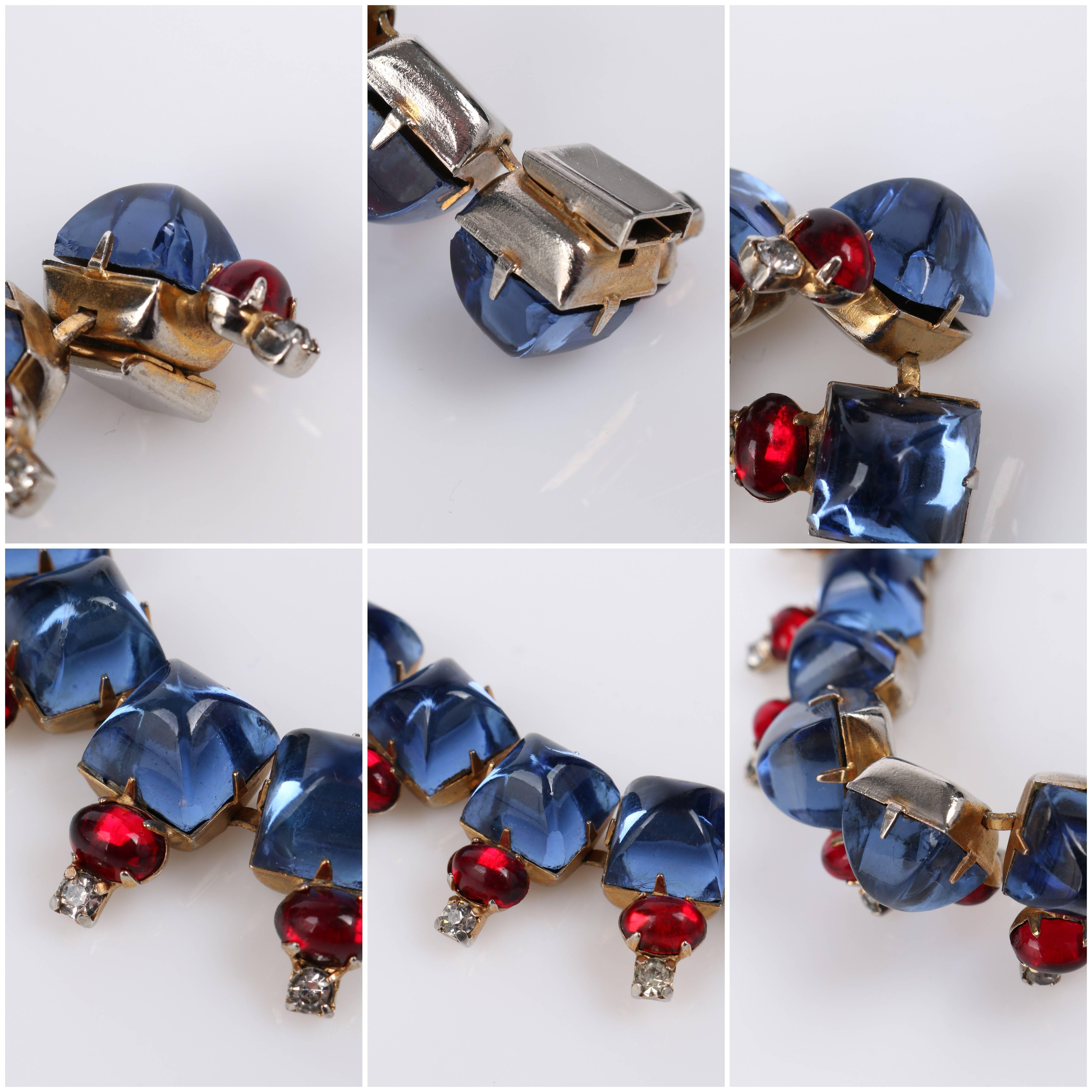 HATTIE CARNEGIE c.1960s Sapphire Blue Ruby Red Glass Crystal Rhinestone Necklace 5