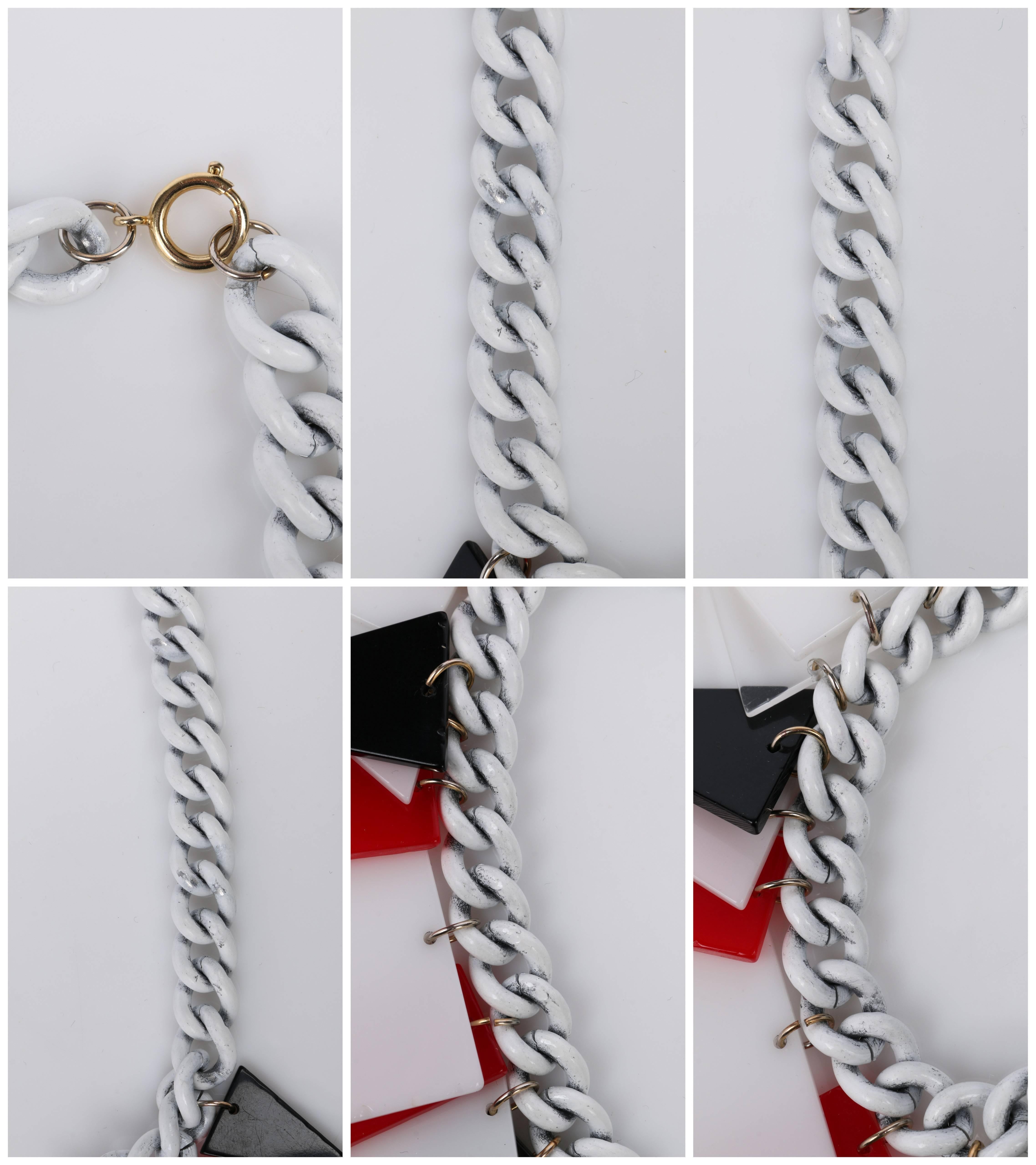 MOD c.1960s Red White Black Large Lucite Acrylic Geometric Enamel Chain Necklace 5