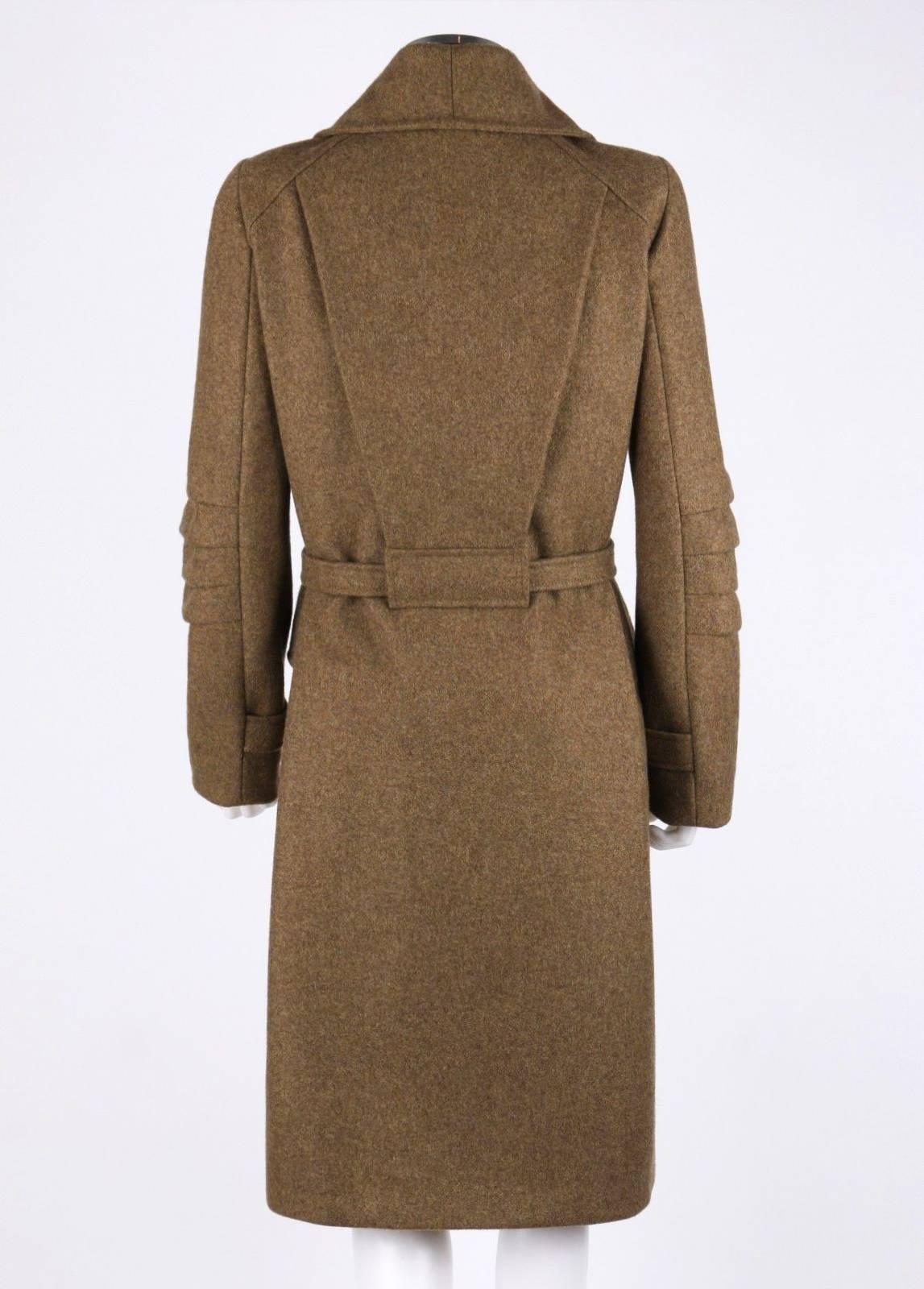 Women's OSCAR DE LA RENTA A/W 2008 Light Brown Cashmere Buckle Belt Wrap Coat Size 12 For Sale