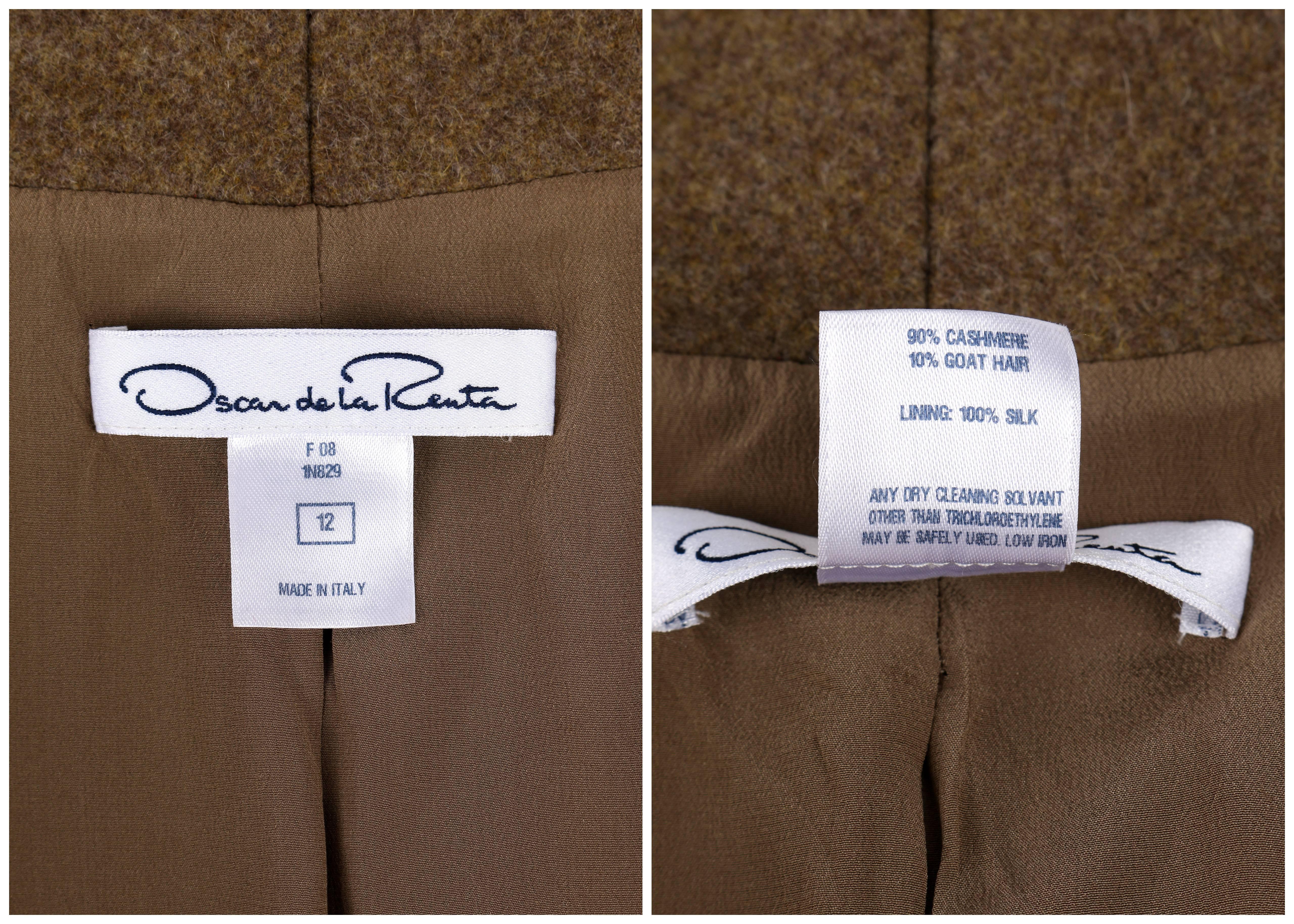 OSCAR DE LA RENTA A/W 2008 Light Brown Cashmere Buckle Belt Wrap Coat Size 12 For Sale 5
