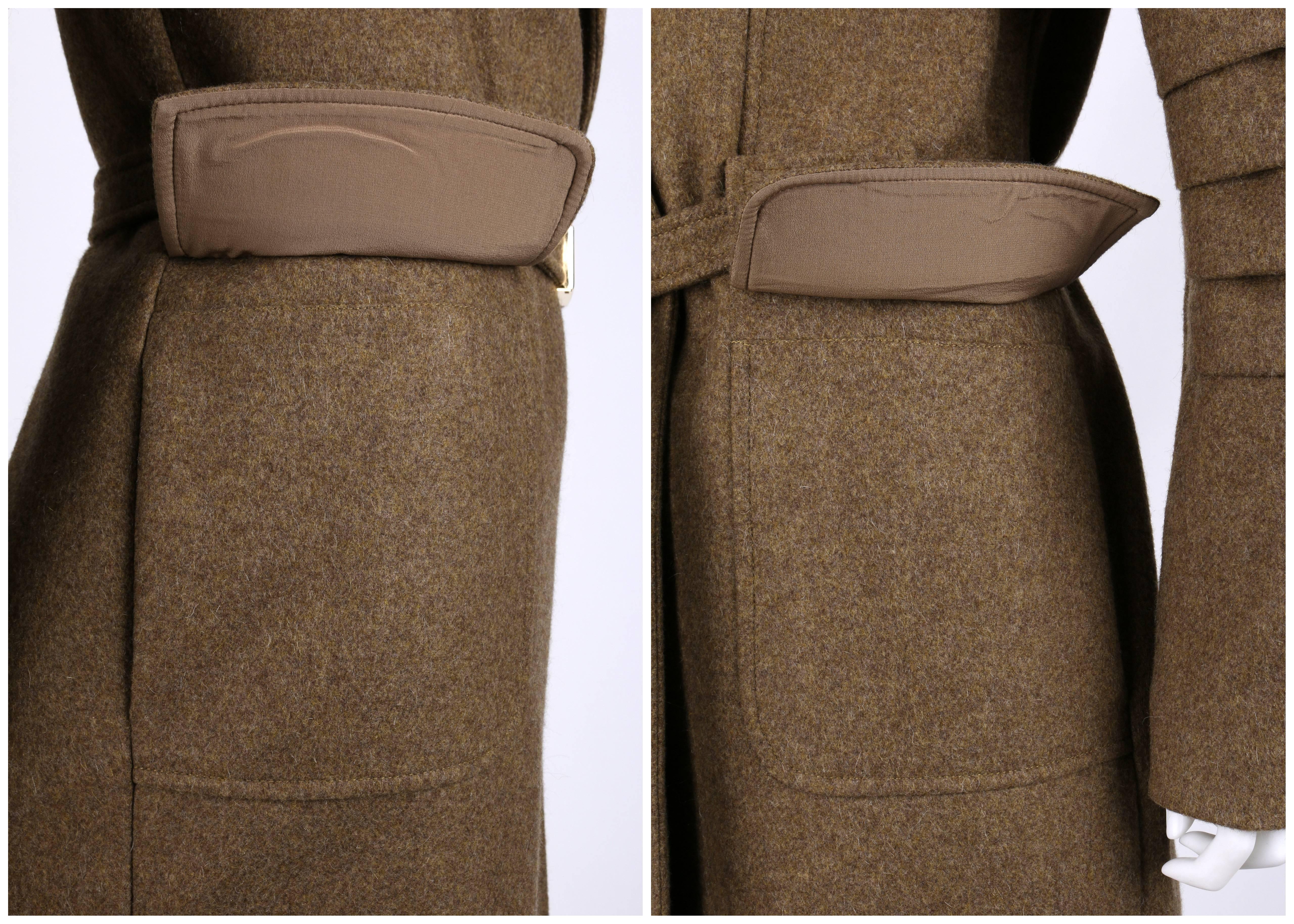 OSCAR DE LA RENTA A/W 2008 Light Brown Cashmere Buckle Belt Wrap Coat Size 12 For Sale 3