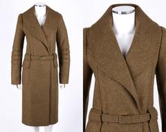OSCAR DE LA RENTA A/W 2008 Light Brown Cashmere Buckle Belt Wrap Coat Size 12