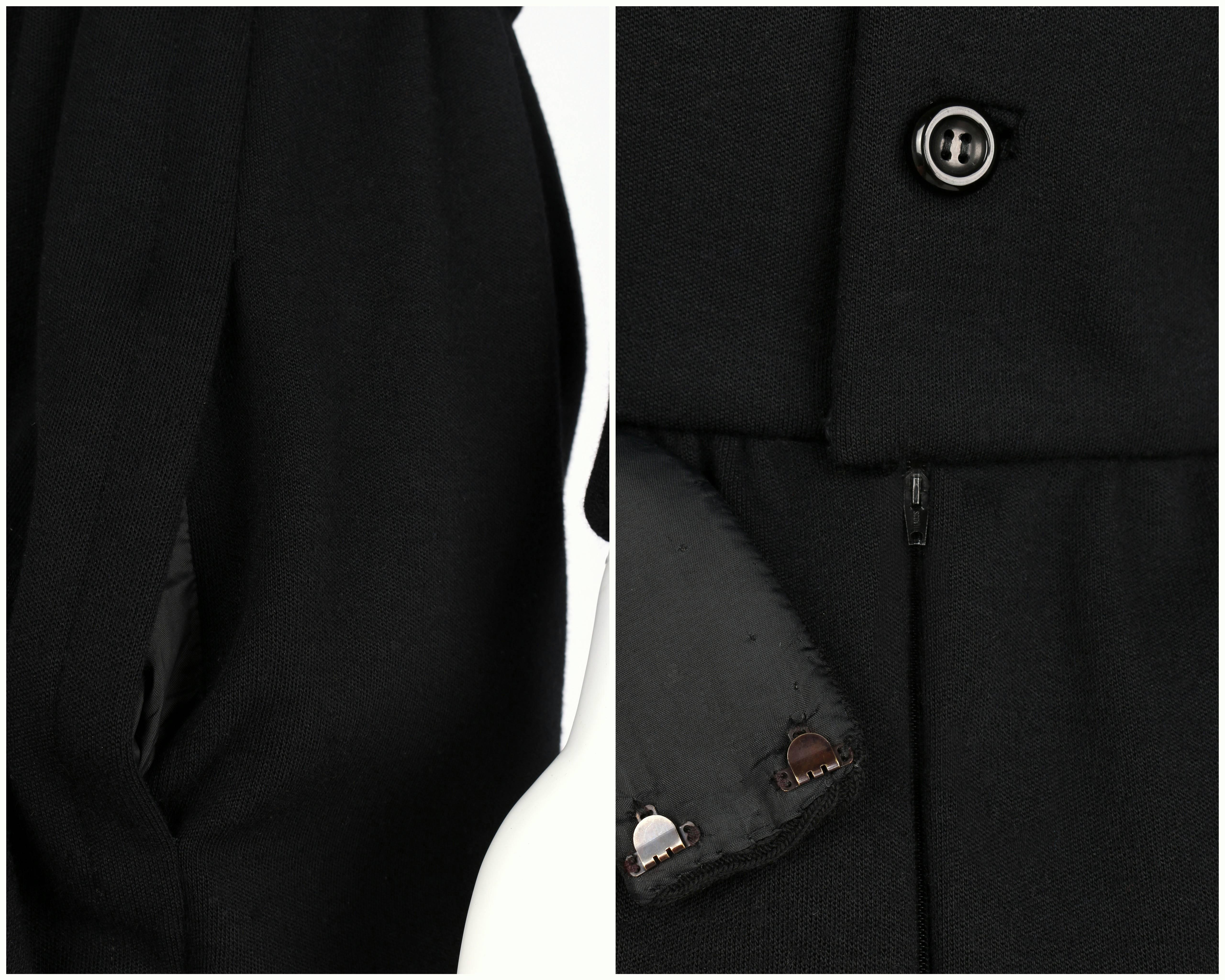 DONALD BROOKS c.1960's Black Mod Ribbed Mock Neck Button Up Belted Coat Dress 5